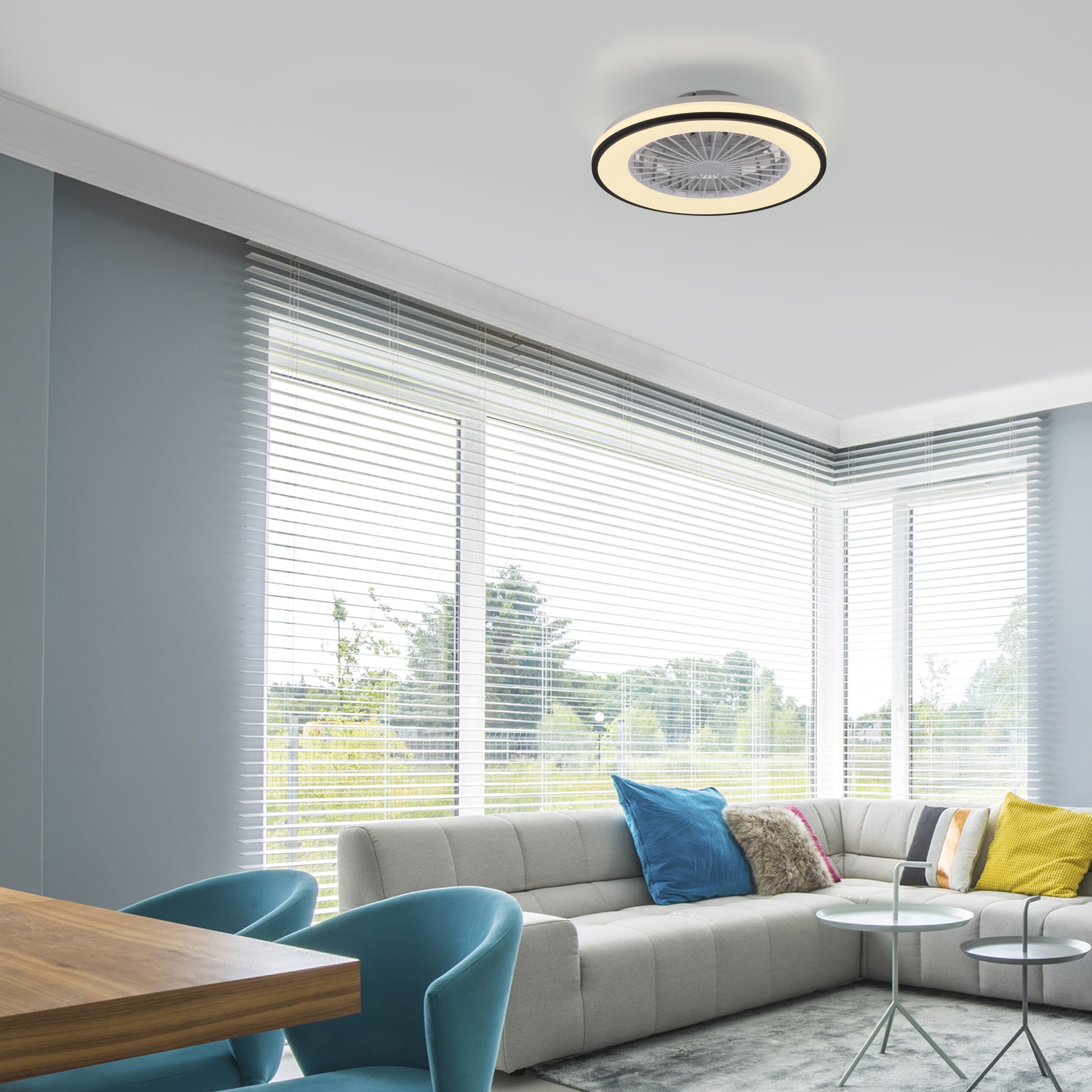 JUST LIGHT LED-Deckenleuchte 14447-18, Ventilator, 44W, 5400lm, CCT, RGB, IP20, schwarz/weiß