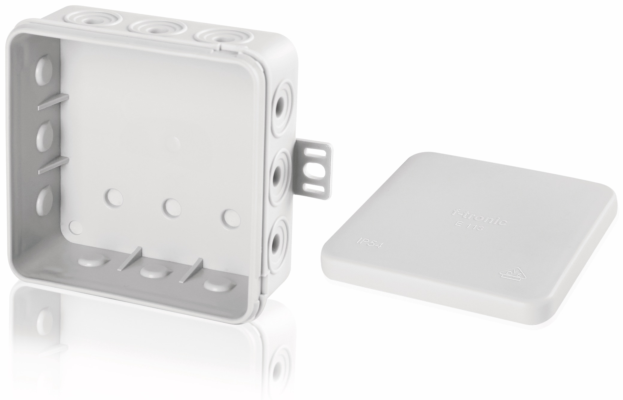 F-TRONIC Verteilerdose, 100x100x40 mm, 12 Einführungen, grau F-TRONIC Verteilerdose, 100x100x40 mm, 12 Einführungen, grau