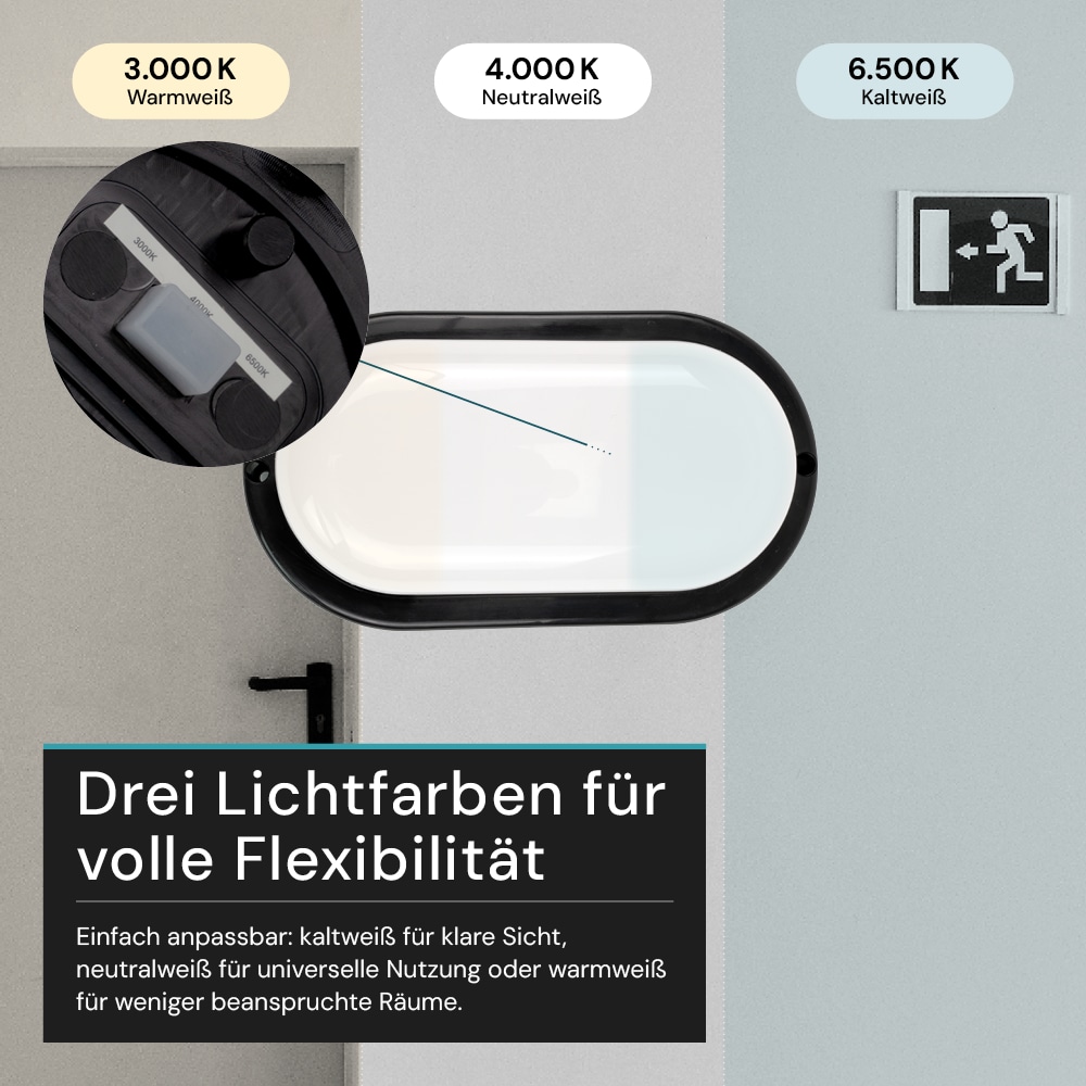 LUXULA LED-Kellerleuchte, 12W, EEK: F, 1080lm, CCT, IP54, schwarz LUXULA LED-Kellerleuchte, 12W, EEK: F, 1080lm, CCT, IP54, schwarz