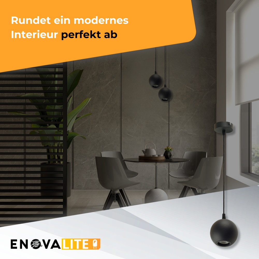 ENOVALITE LED-Pendellampe GLOBE, GU10-Fassung, IP20, Ø10cm, 1flammig, schwarz ENOVALITE LED-Pendellampe GLOBE, GU10-Fassung, IP20, Ø10cm, 1flammig, schwarz
