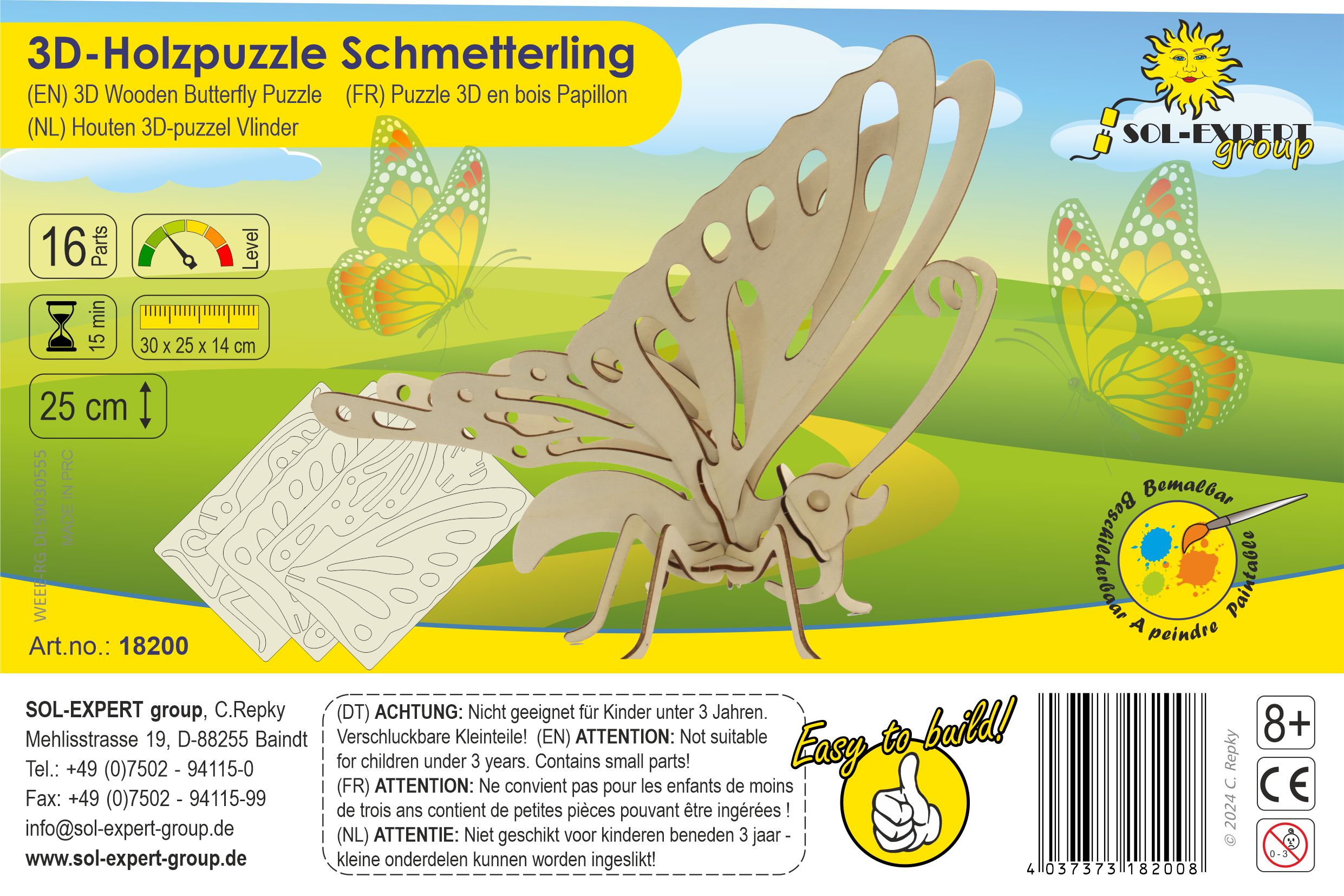 SOL-EXPERT 3D Holz Puzzle Schmetterling SOL-EXPERT 3D Holz Puzzle Schmetterling