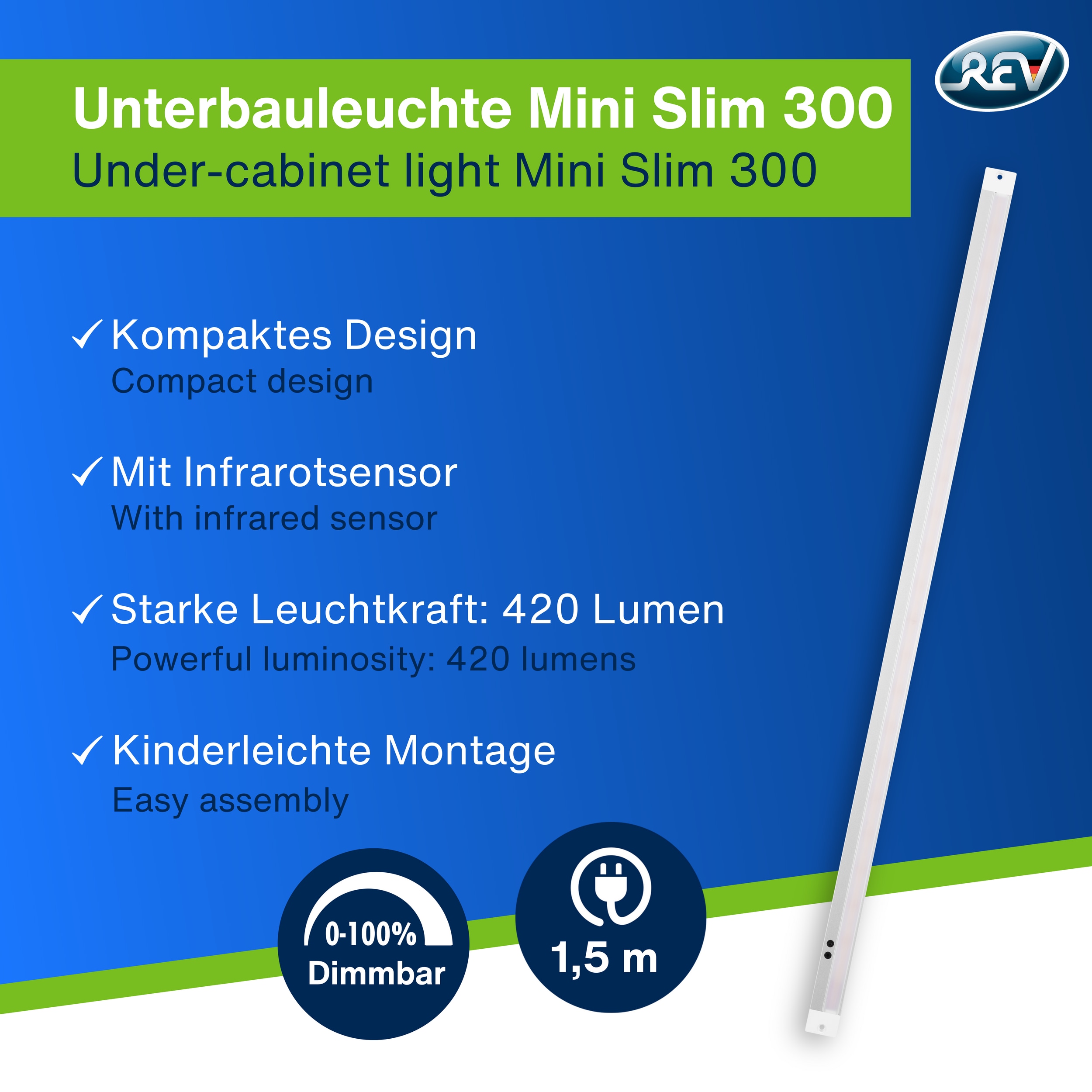 REV LED-Unterbauleuchte Mini Slim, 6W, 3000K, 420lm, warmweiß, IP20, 60 cm REV LED-Unterbauleuchte Mini Slim, 6W, 3000K, 420lm, warmweiß, IP20, 60 cm