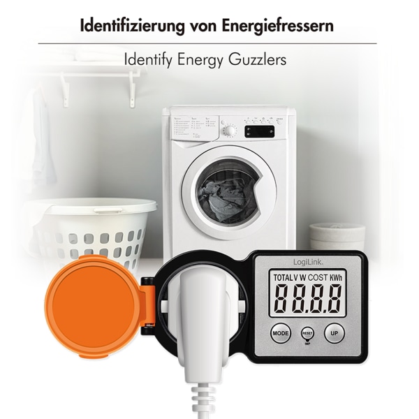 LOGILINK Außensteckdose mit Energiekostenmesser, 2"-LCD-Display, Schutzklappe