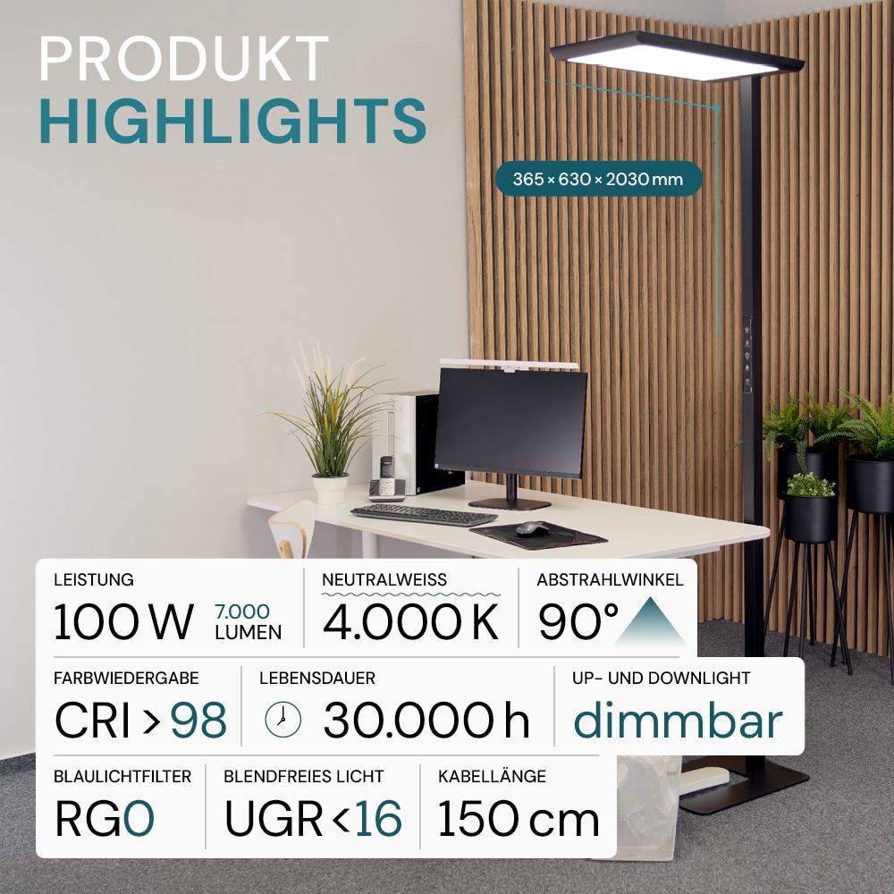 LUXULA LED-Büro-Stehleuchte, Up/Down, 100W, 4000K, EEK: F, 7000lm, IP20, dimmbar, schwarz LUXULA LED-Büro-Stehleuchte, Up/Down, 100W, 4000K, EEK: F, 7000lm, IP20, dimmbar, schwarz