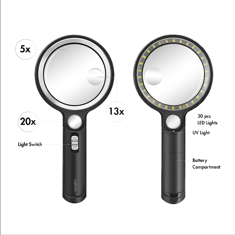 LOGILINK LED-Leselupe WZ0075, 30 LEDs, Ø 90 mm, schwarz LOGILINK LED-Leselupe WZ0075, 30 LEDs, Ø 90 mm, schwarz