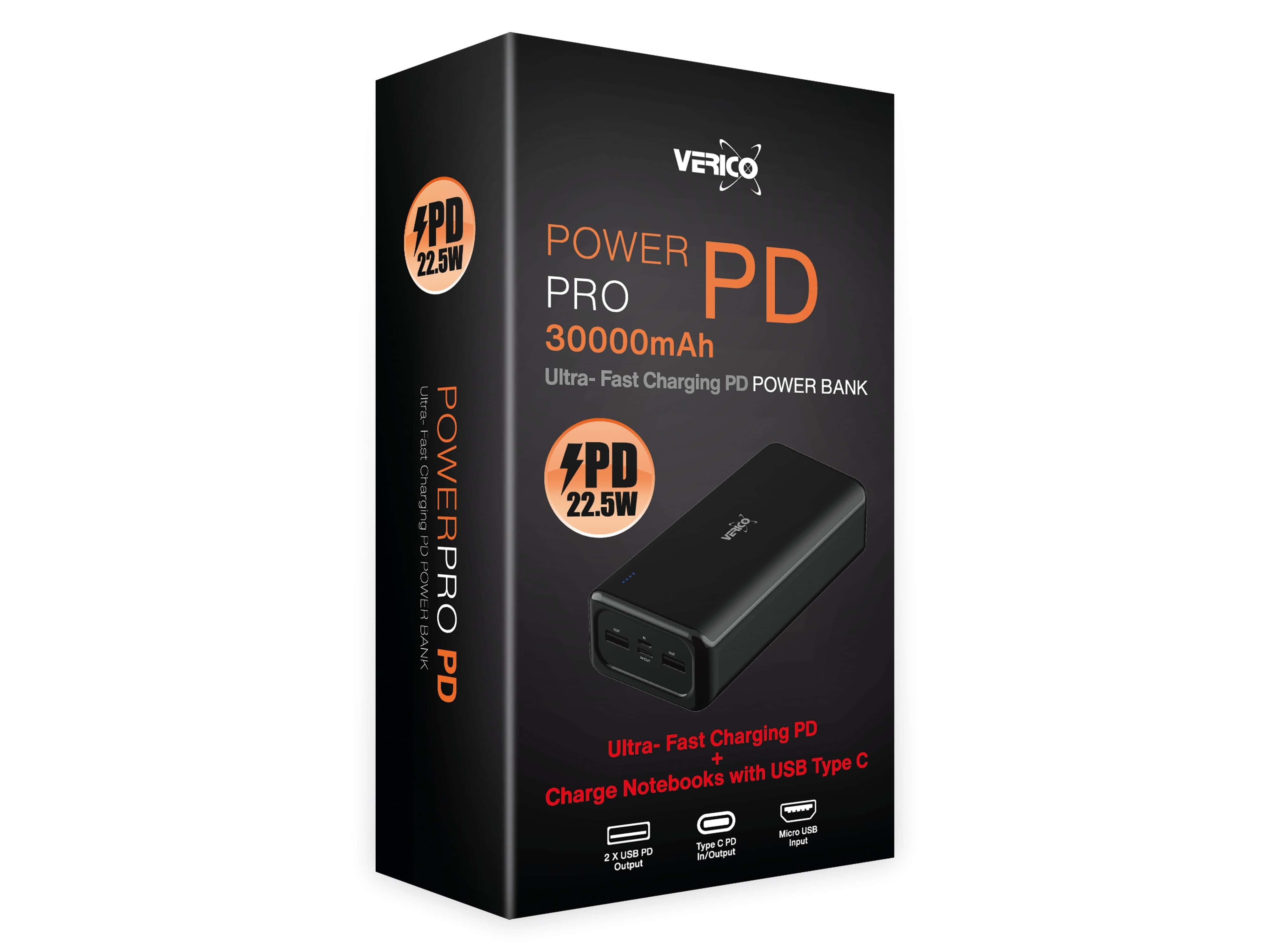 VERICO USB Powerbank Power Pro PD V2, 30.000mAh, schwarz VERICO USB Powerbank Power Pro PD V2, 30.000mAh, schwarz