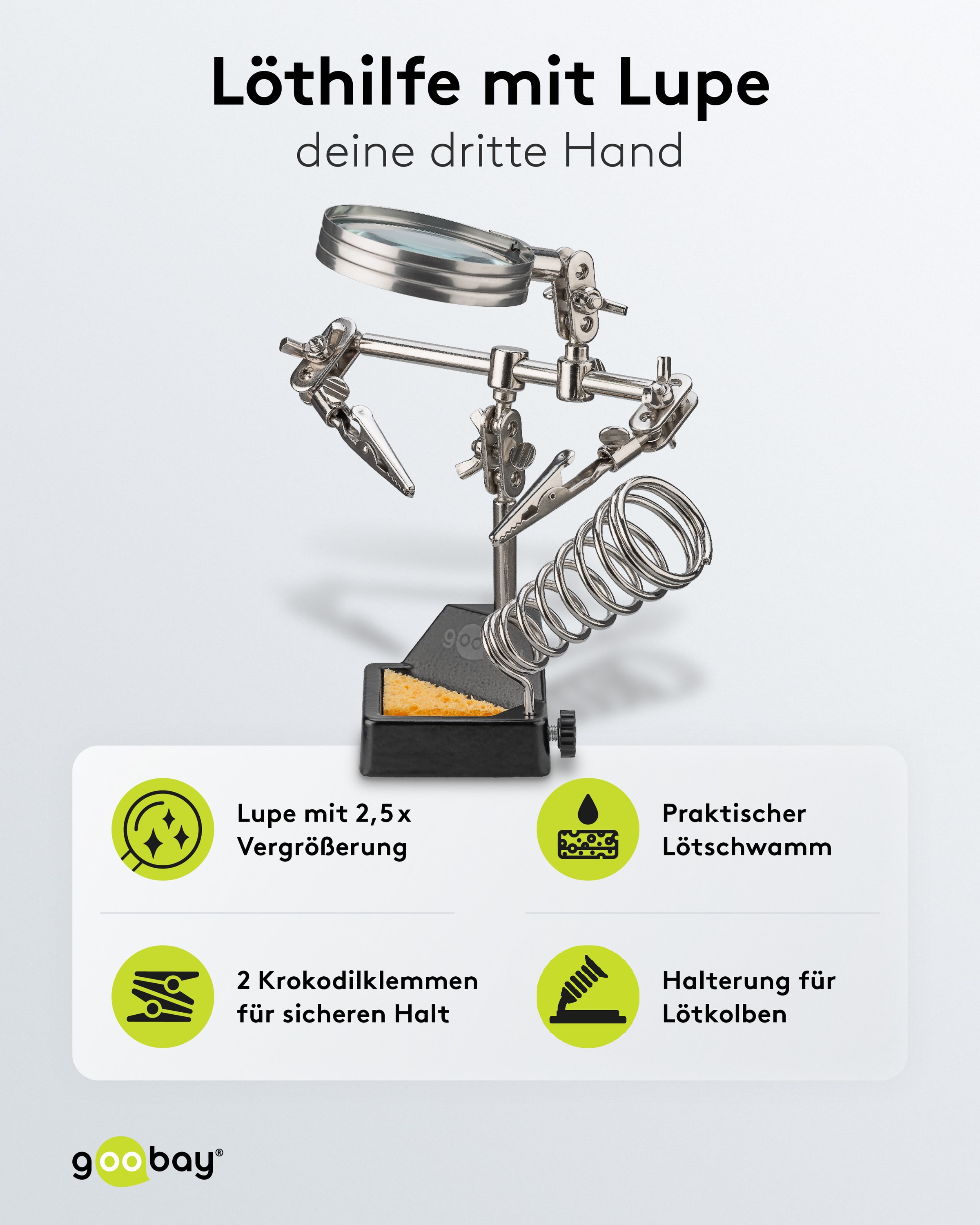GOOBAY Dritte Hand, 76560, mit Lupe und Lötkolbenständer GOOBAY Dritte Hand, 76560, mit Lupe und Lötkolbenständer