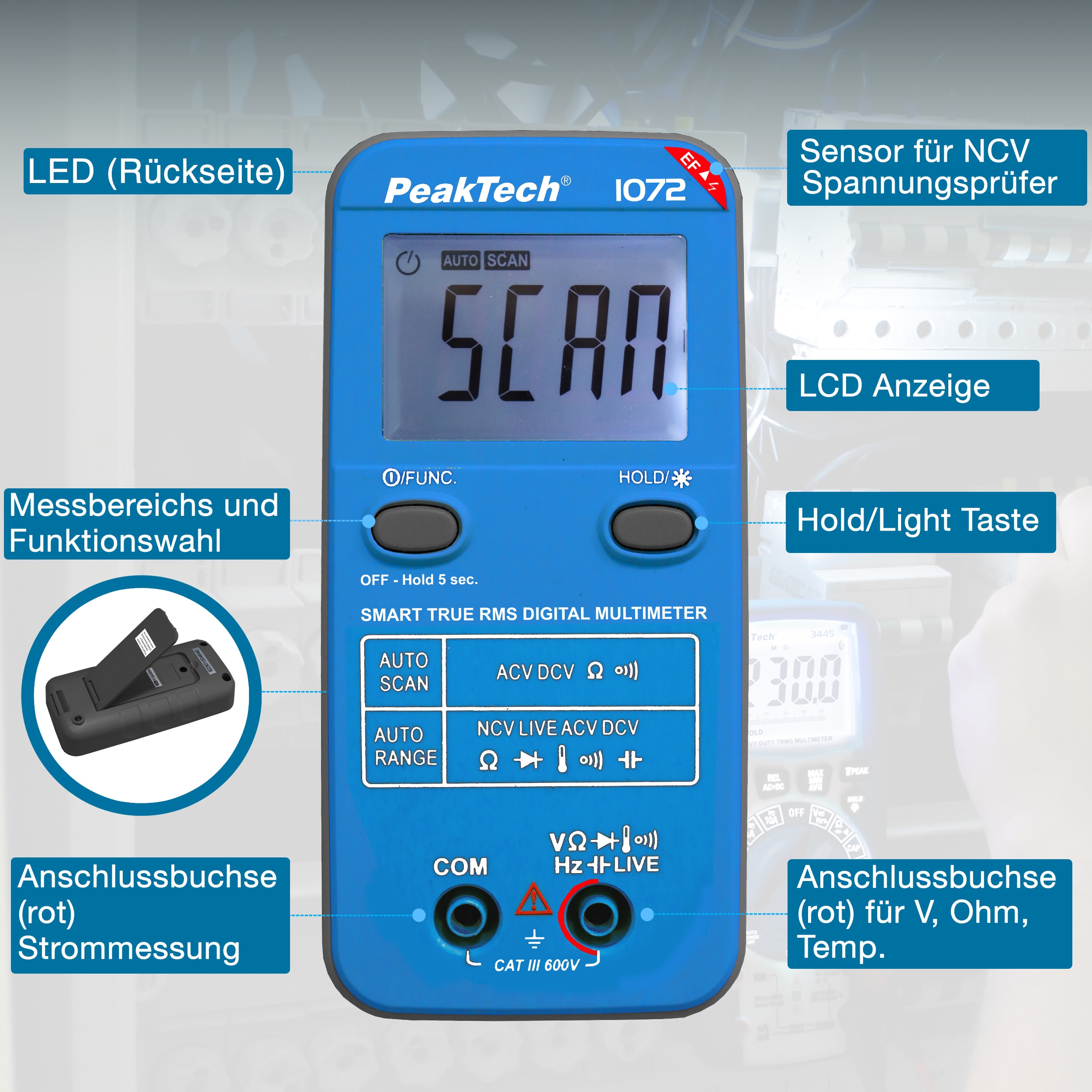 PEAKTECH Smart-Multimeter, P 1072, 600 V AC/DC, NCV, True RMS