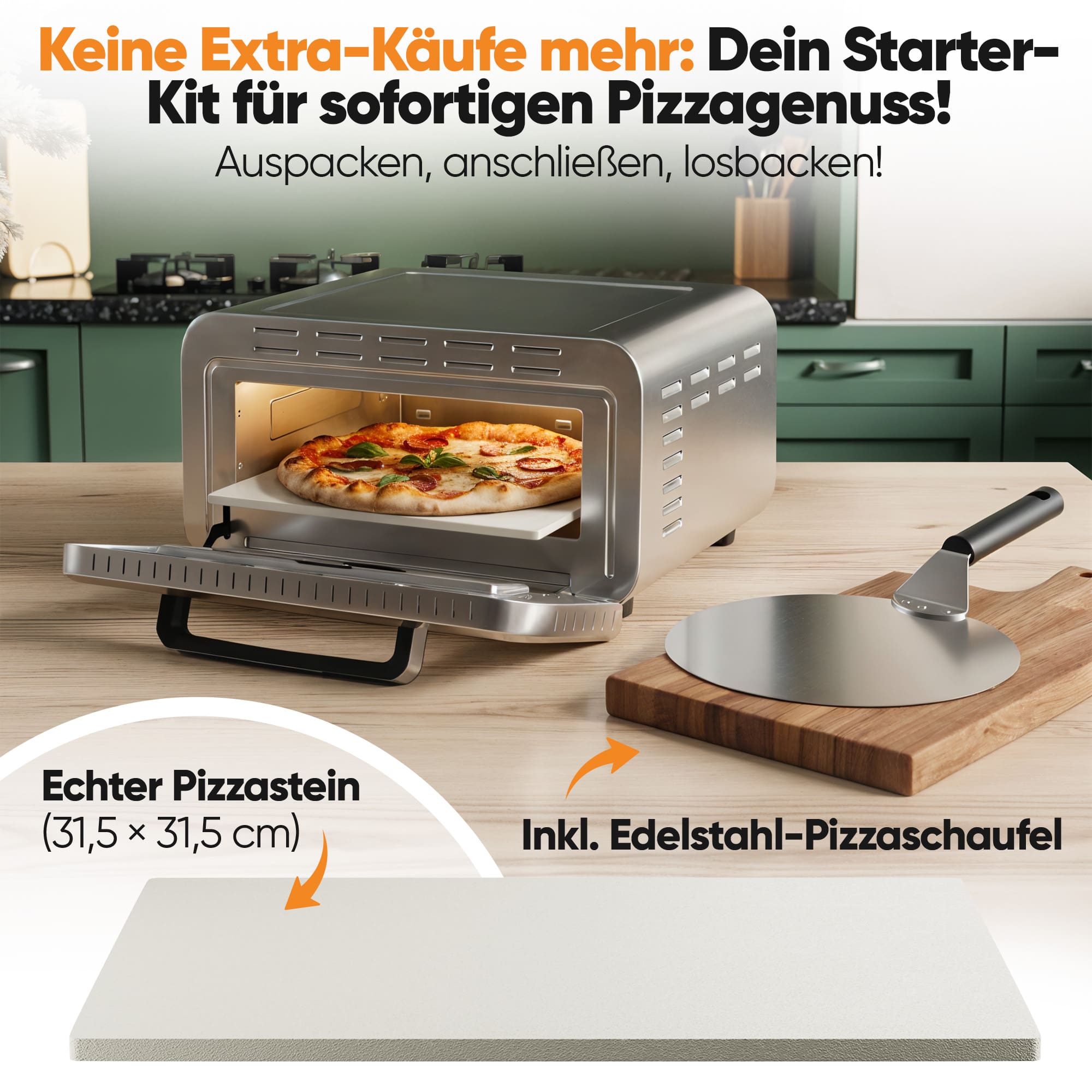 PROFI COOK Pizzaofen PC-PO 1323, inkl. Pizzastein & Pizzaheber, 400°C PROFICOOK Pizzaofen PC-PO 1323, inkl. Pizzastein & Pizzaheber, 400°C