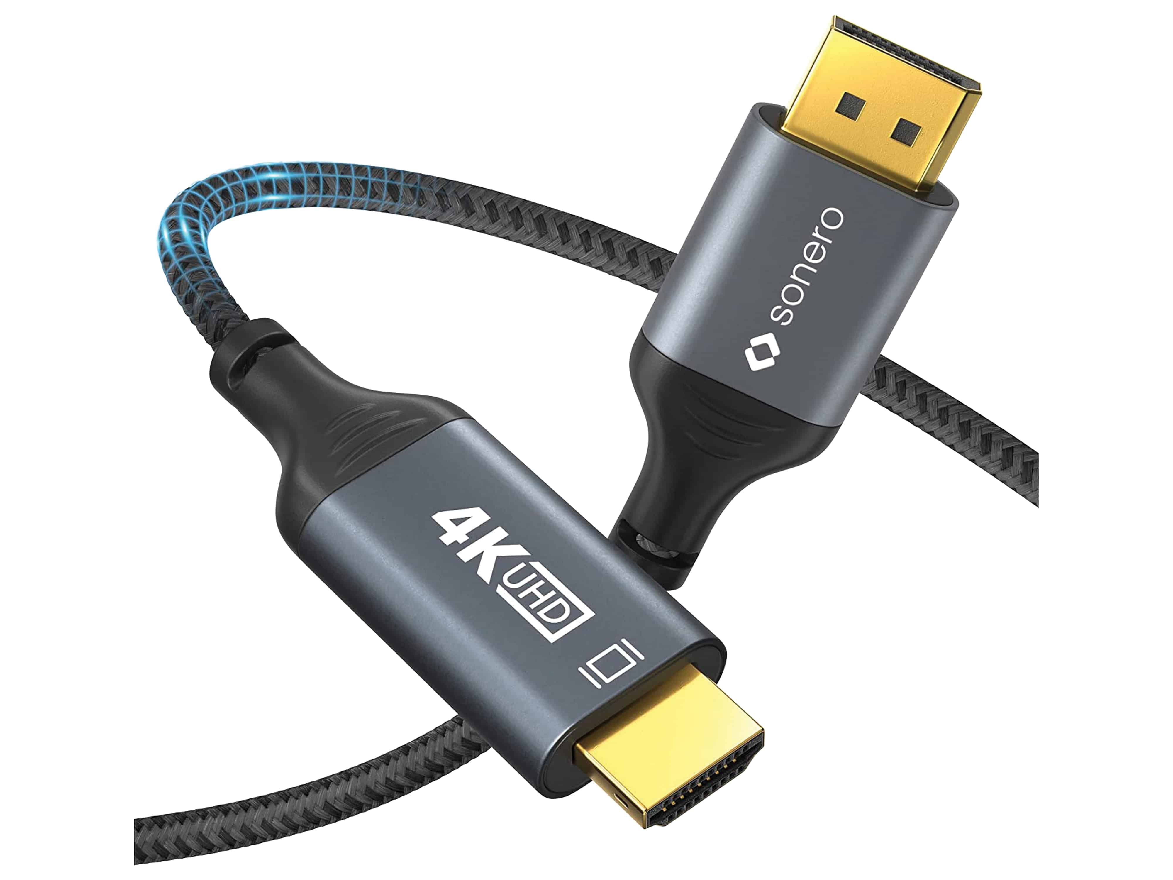 SONERO DisplayPort-Kabel, DP/HDMI, Stecker/Stecker, 4K60, grau/schwarz, 2 m SONERO DisplayPort-Kabel, DP/HDMI, Stecker/Stecker, 4K60, grau/schwarz, 2 m