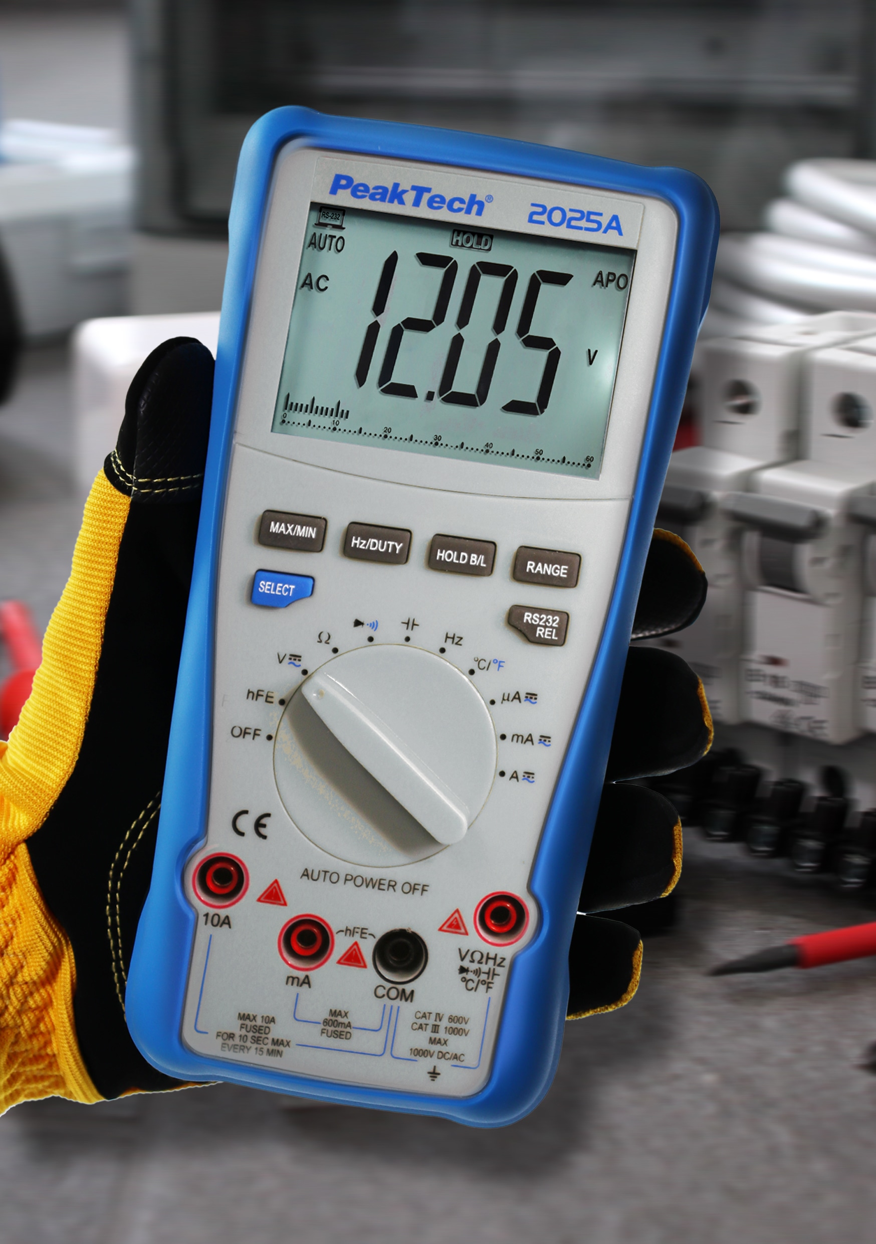 PEAKTECH True RMS Multimeter, P 2025 A, 1000 V AC/ DC, 10 A AC/ DC, USB PEAKTECH True RMS Multimeter, P 2025 A, 1000 V AC/ DC, 10 A AC/ DC, USB
