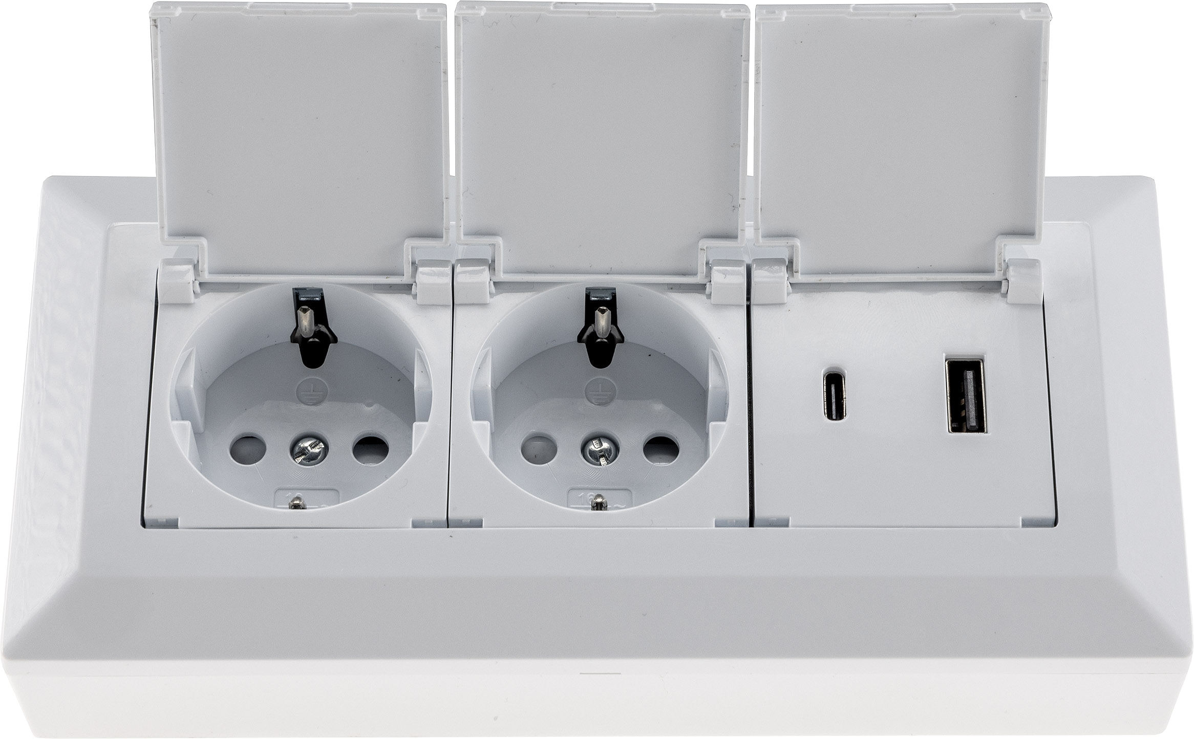 CHILITEC Steckdosenblock 23950, 2-fach, mit Schutzklappen, USB-A+C, weiß
