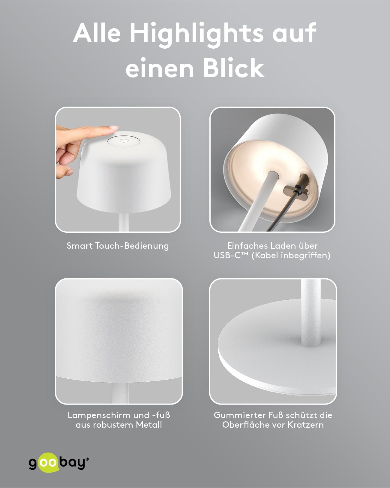 GOOBAY LED-Tischleuchte 77676, 2W, 3000 K, 150 lm, warmweiß, IP44, weiß GOOBAY LED-Tischleuchte 77676, 2W, 3000 K, 150 lm, warmweiß, IP44, weiß