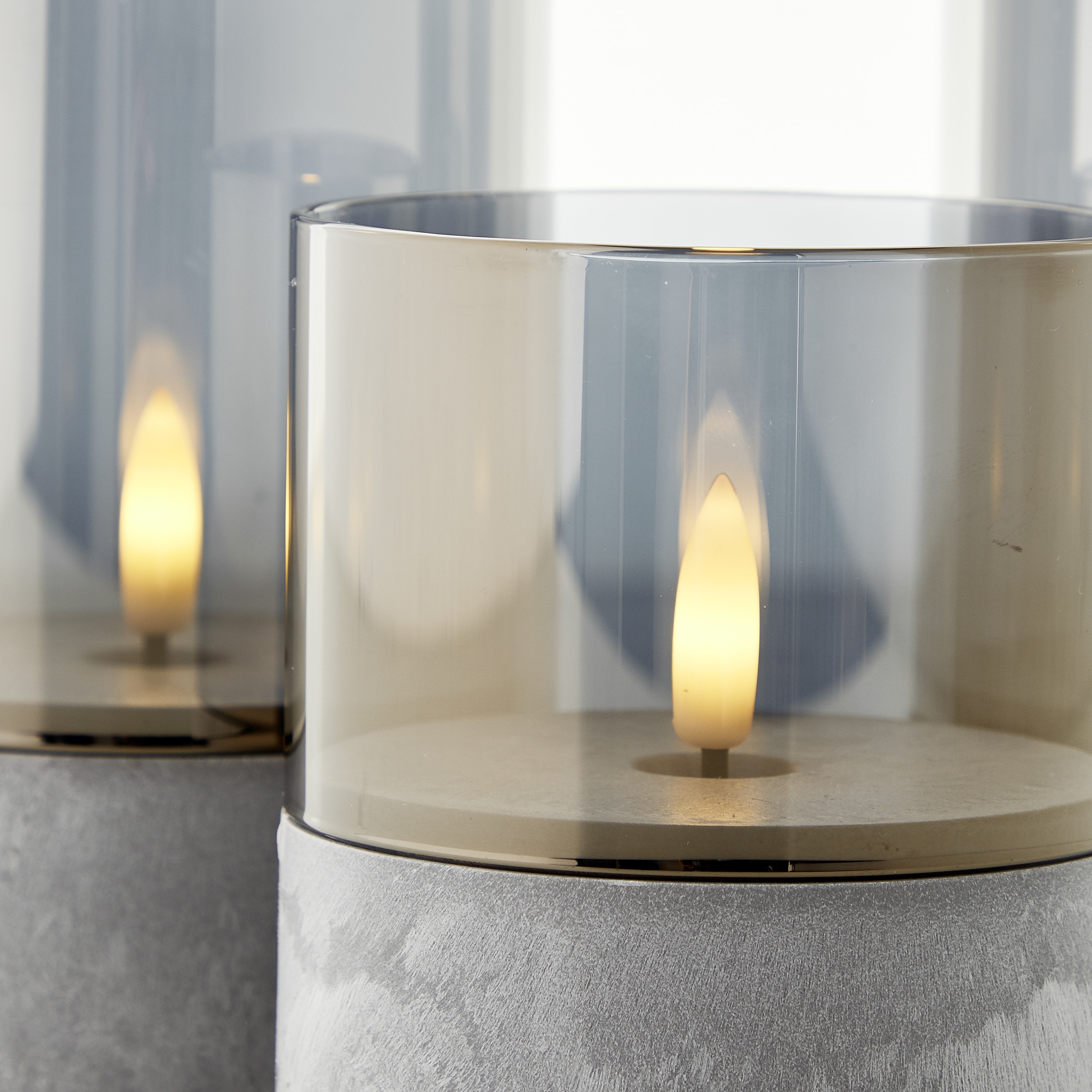 BRILLIANT LED Tischleuchten Kerzen Bougie, grau, rauchglas, 3 Stück