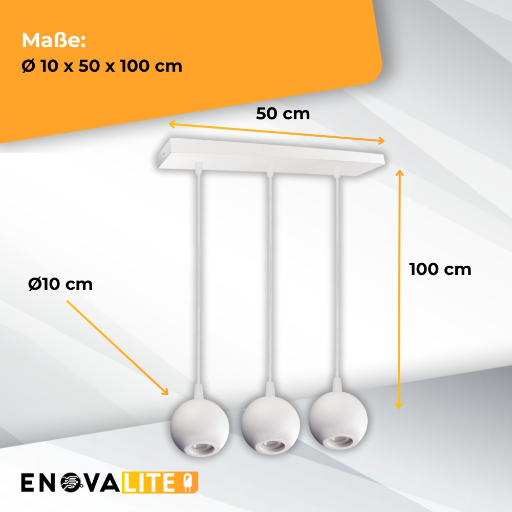 ENOVALITE LED-Pendellampe GLOBE, GU10-Fassung, IP20, Ø10cm, 3 flammig, weiß ENOVALITE LED-Pendellampe GLOBE, GU10-Fassung, IP20, Ø10cm, 3 flammig, weiß