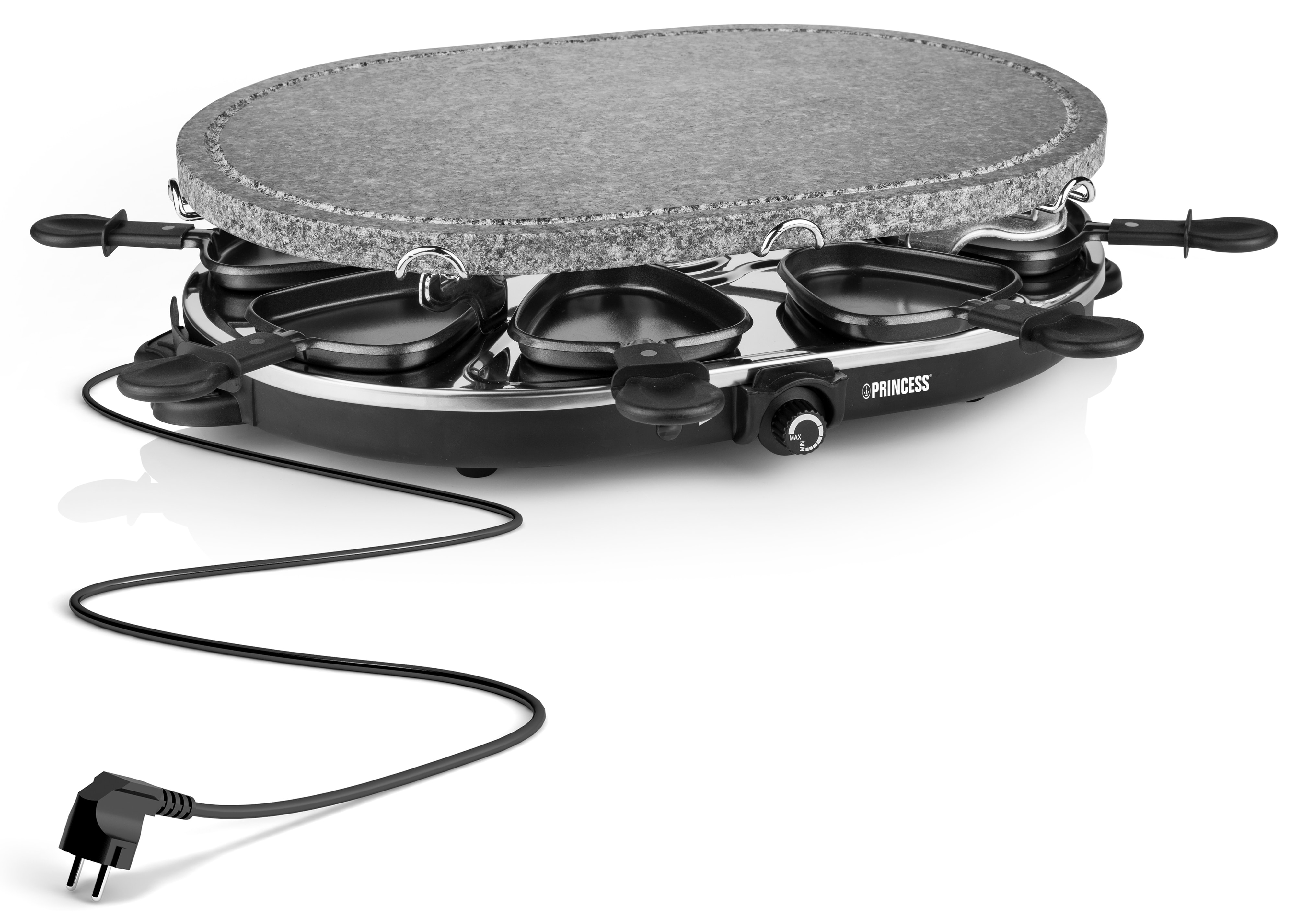 PRINCESS Raclette 8 Oval Steingrillplatte, 1200 W, 8 Pfännchen, 43x30 cm PRINCESS Raclette 8 Oval Steingrillplatte, 1200 W, 8 Pfännchen, 43x30 cm