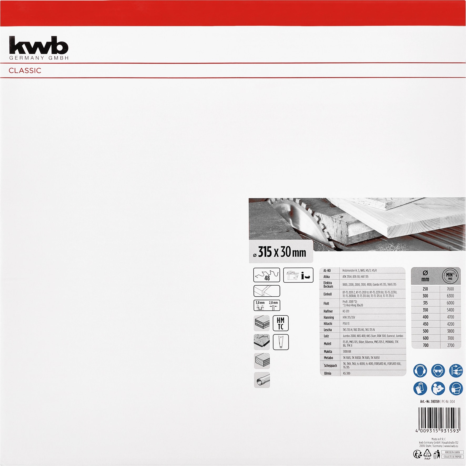 KWB Kreissägeblatt, 593159, 315x30 mm, 48 Zähne KWB Kreissägeblatt, 593159, 315x30 mm, 48 Zähne