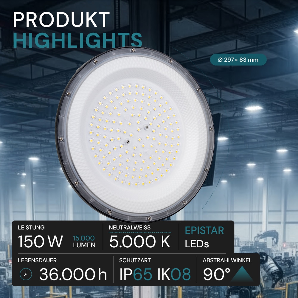 LUXULA LED-Highbay-Leuchte, UFO, EEK: F, 150 W, 15000 Lm, 5000 K