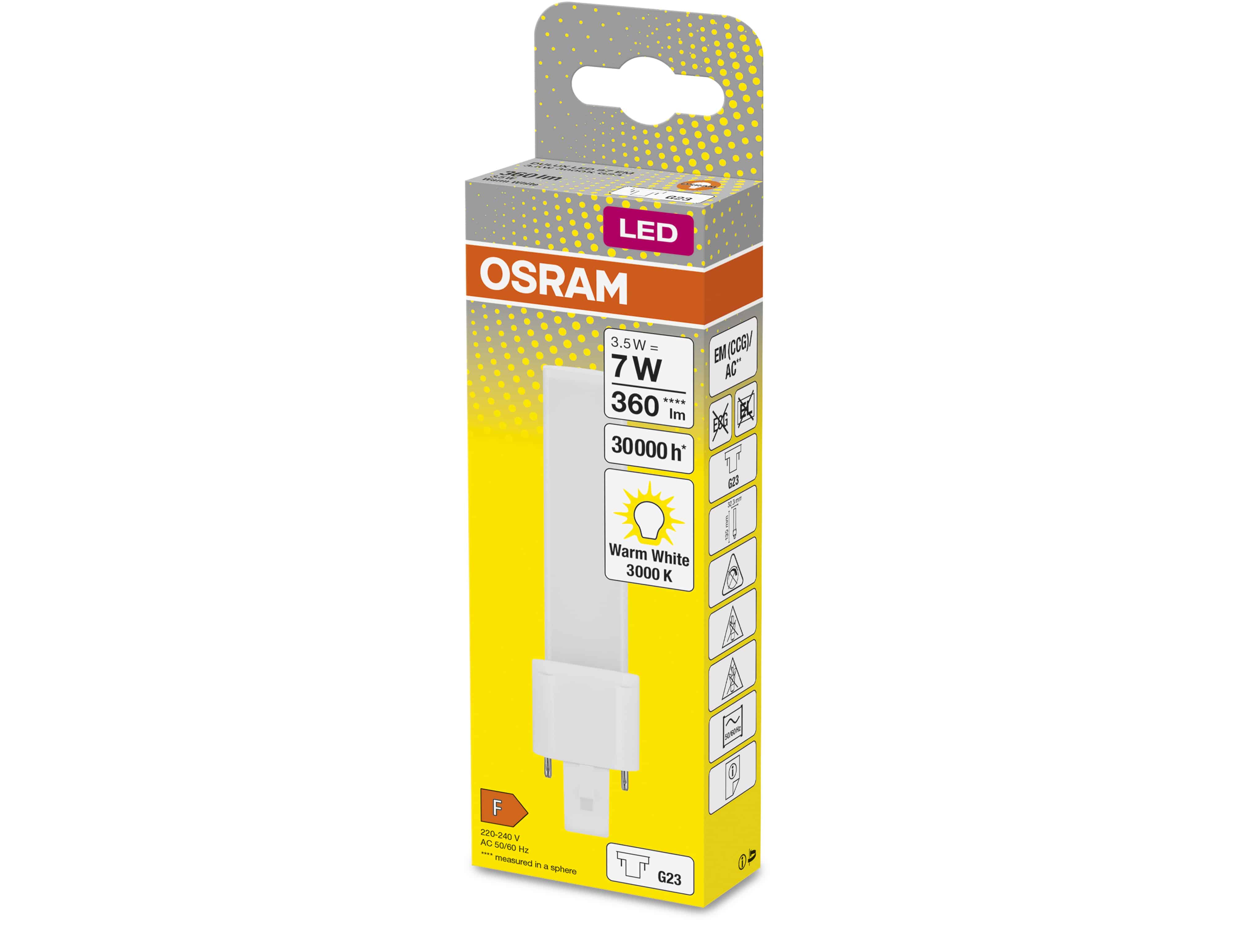 OSRAM LED-Lampe, Dulux S7, G23, EEK: F, 3,5W, 360lm, 3000K OSRAM LED-Lampe, Dulux S7, G23, EEK: F, 3,5W, 360lm, 3000K