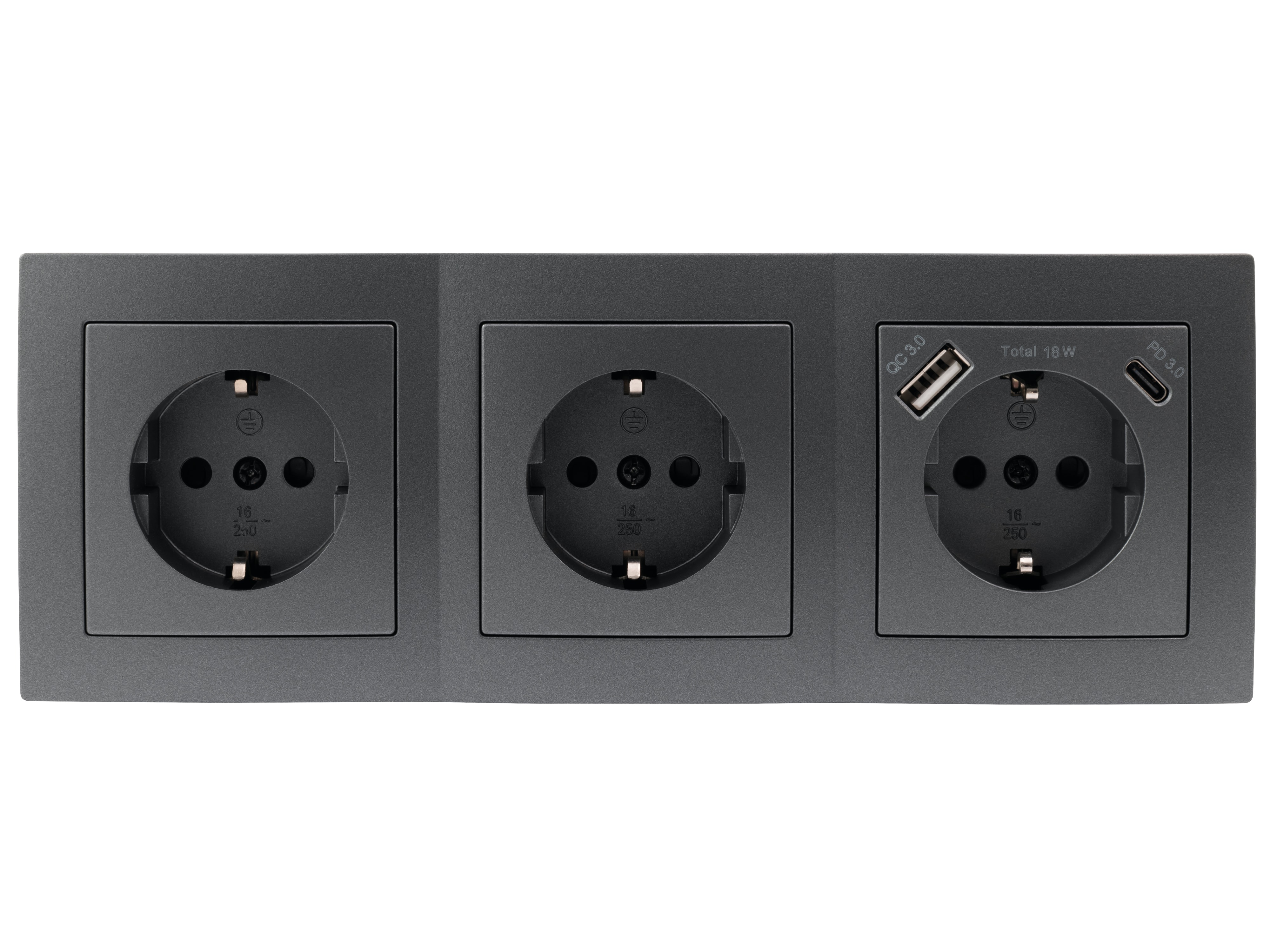 MCPOWER Steckdosenblock Flair, 3-fach, 16A/250V, 1xUSB-C, 1xUSB-A MCPOWER Steckdosenblock Flair, 3-fach, 16A/250V, 1xUSB-C, 1xUSB-A