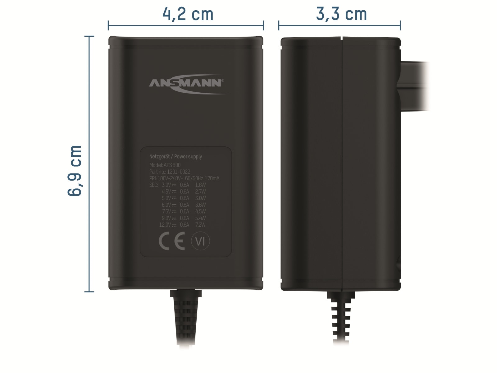 ANSMANN Universal-Netzteil APS 600, 7,2W, Ladestrom max. 0,6A, 3-12V- ANSMANN Universal-Netzteil APS 600, 7,2W, Ladestrom max. 0,6A, 3-12V-