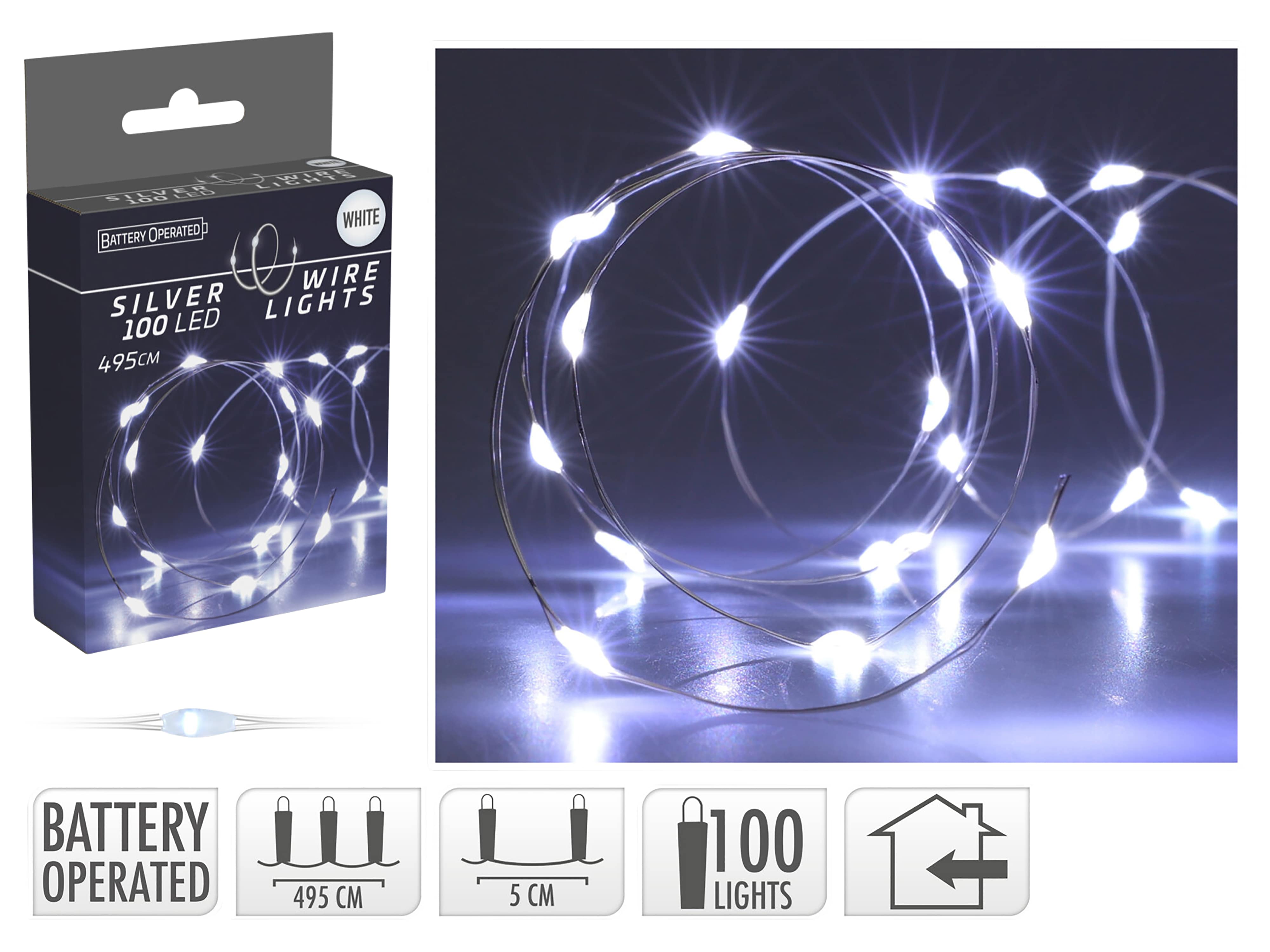 LED-Lichterkette, Silberdraht, 100 LEDs, kaltweiß, Batteriebetrieb LED-Lichterkette, Silberdraht, 100 LEDs, kaltweiß, Batteriebetrieb
