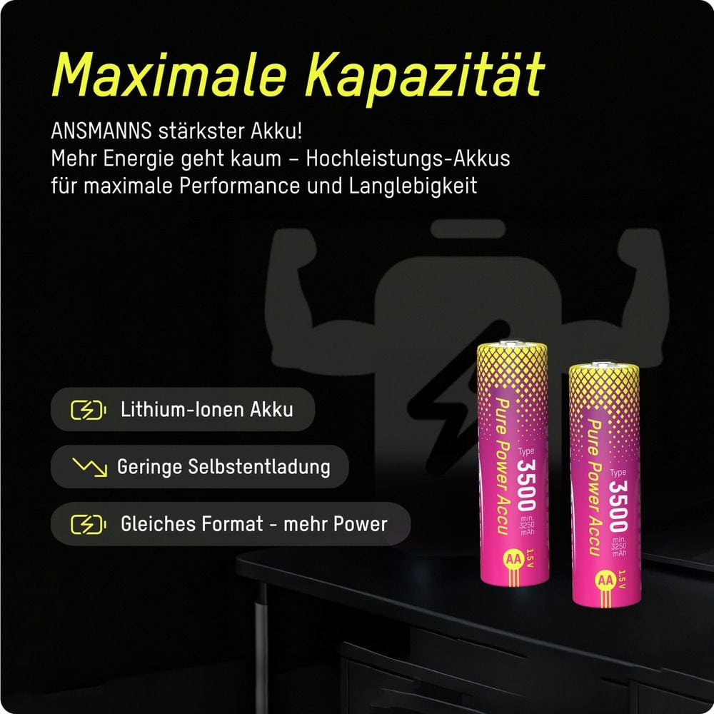 ANSMANN Li-Ion Akkus, Mignon AA, Typ 3500 (min. 3250 mAh), 4 Stück Li-Lon Akkus ANSMANN, Mignon AA, Typ 3500 (min. 3250 mAh), 4 Stück