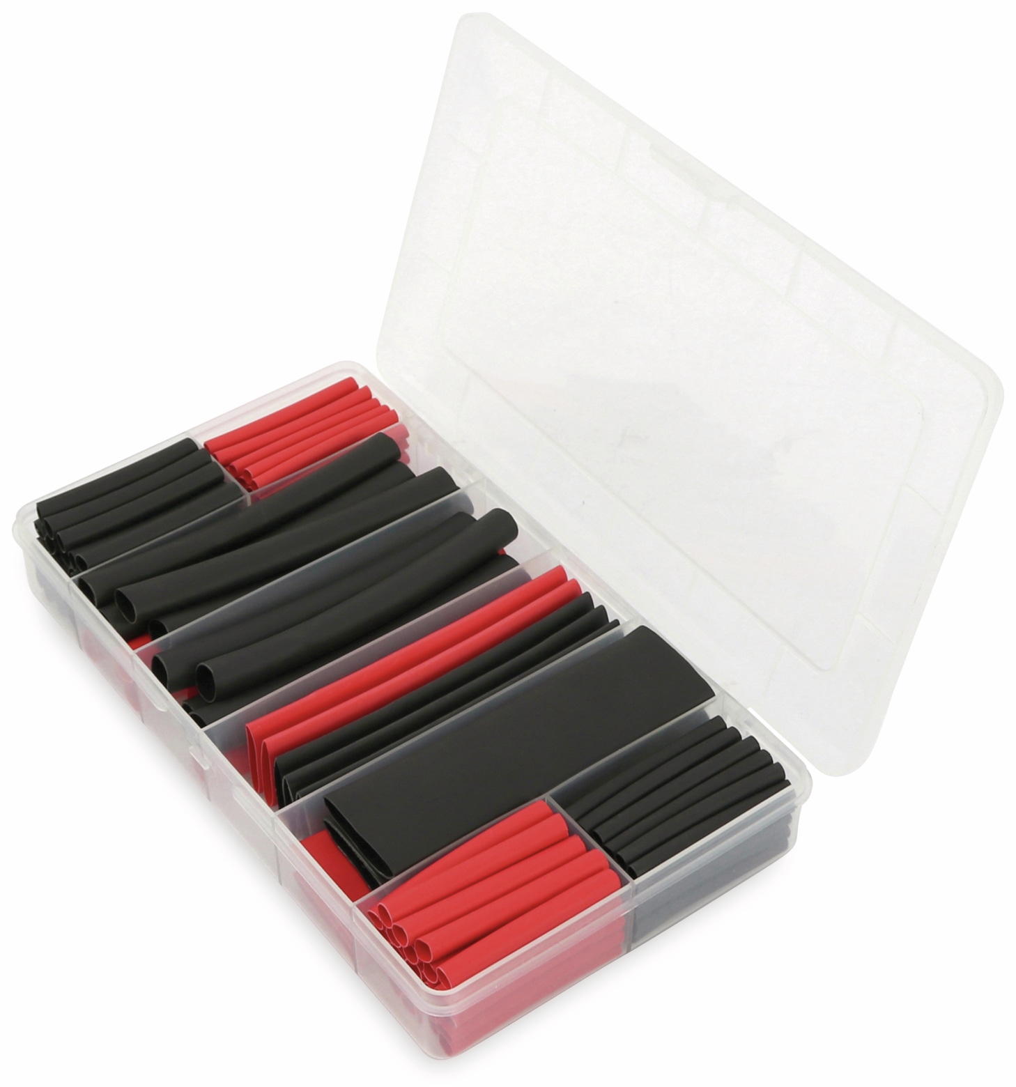 Schrumpfschlauch-Sortiment, 142-teilig Plastikbox, klebend, Schrumpfrate 3:1, schwarz+rot Schrumpfschlauch-Sortiment, 142-teilig Plastikbox, klebend, Schrumpfrate 3:1, schwarz+rot