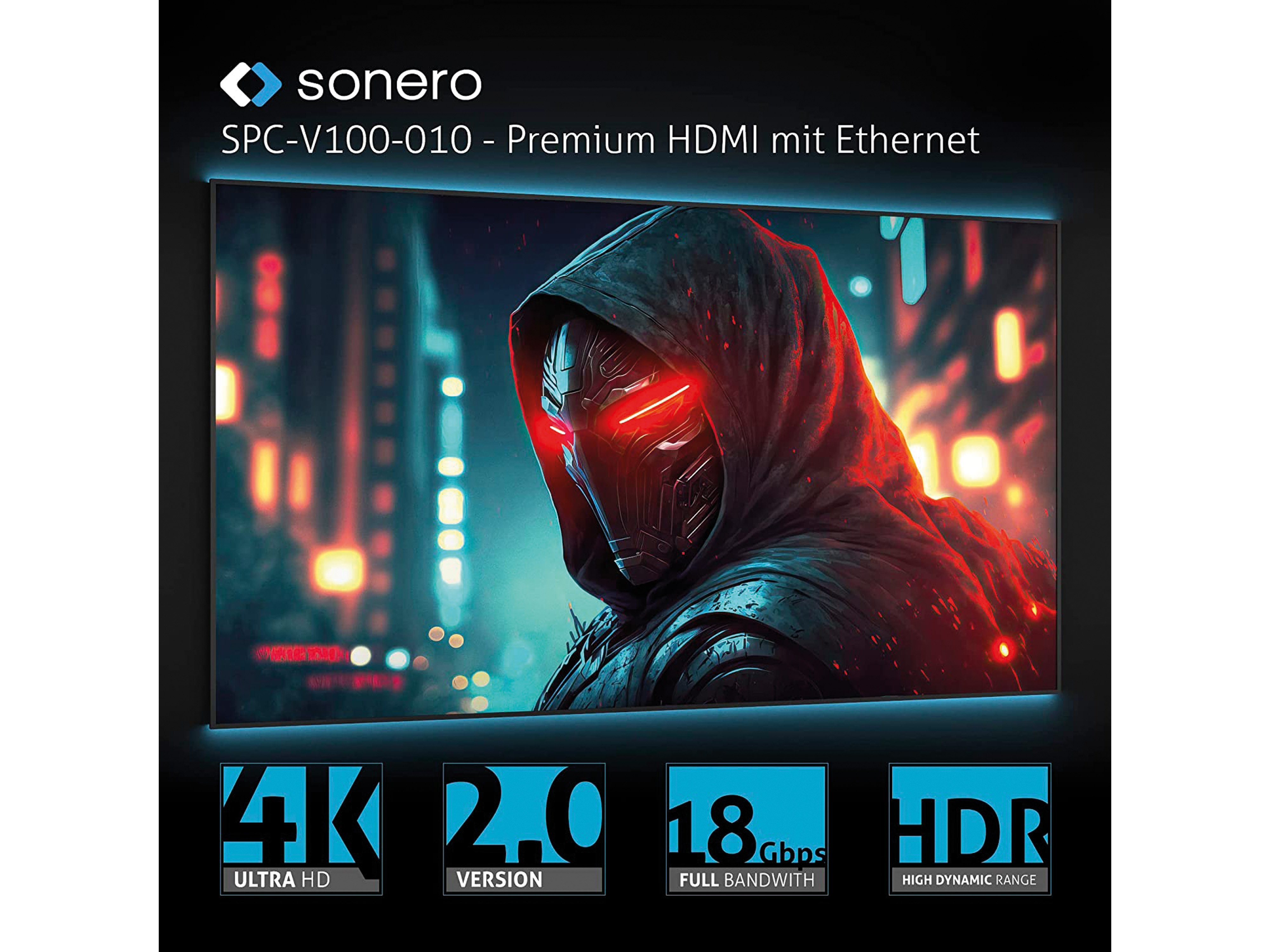 SONERO USB-C/HDMI-Kabel, 4K60, 18Gbps, Stecker/Stecker, grau/schwarz, 1 m