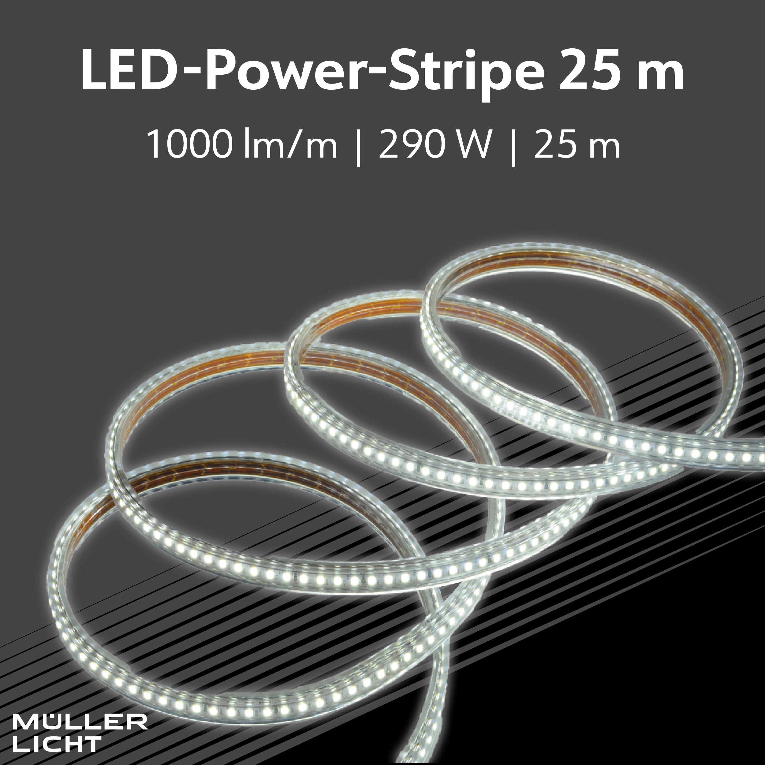 MÜLLER-LICHT LED-Strip Power Stripe 25m, 290 W, 25000 lm, 2700 K, IP44, warmweiß MÜLLER-LICHT LED-Strip Power Stripe 25m, 290 W, 25000 lm, 2700 K, IP44, warmweiß