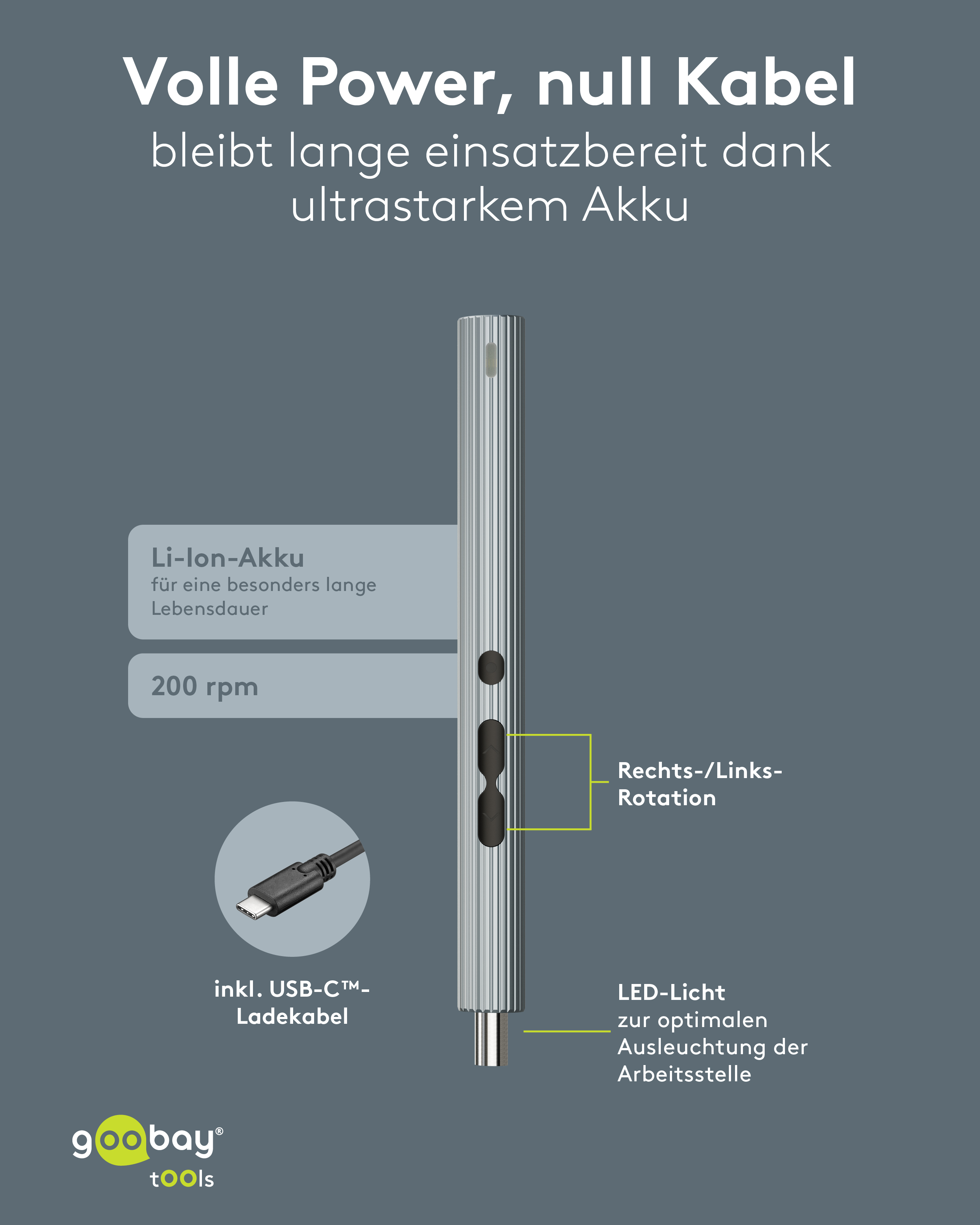 GOOBAY TOOLS 58in1 Elektrischer Schraubendreher, 77839, mit 50-tlg. Präzisions-Bitsatz GOOBAY TOOLS 58in1 Elektrischer Schraubendreher, 77839, mit 50-tlg. Präzisions-Bitsatz