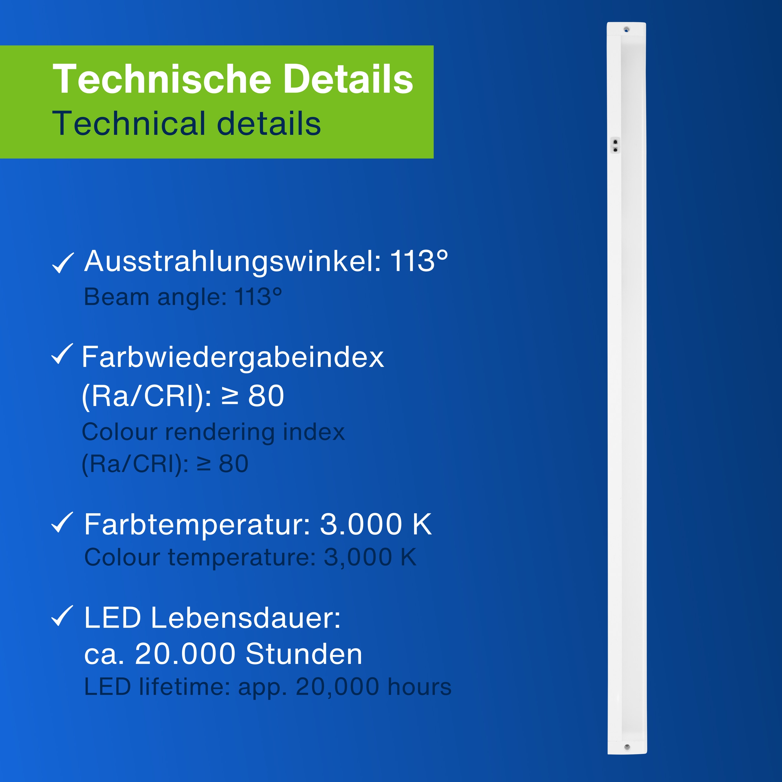 REV LED-Unterbauleuchte, 8W, 3000K, 620lm, warmweiß, IP20, 90 cm REV LED-Unterbauleuchte, 8W, 3000K, 620lm, warmweiß, IP20, 90 cm