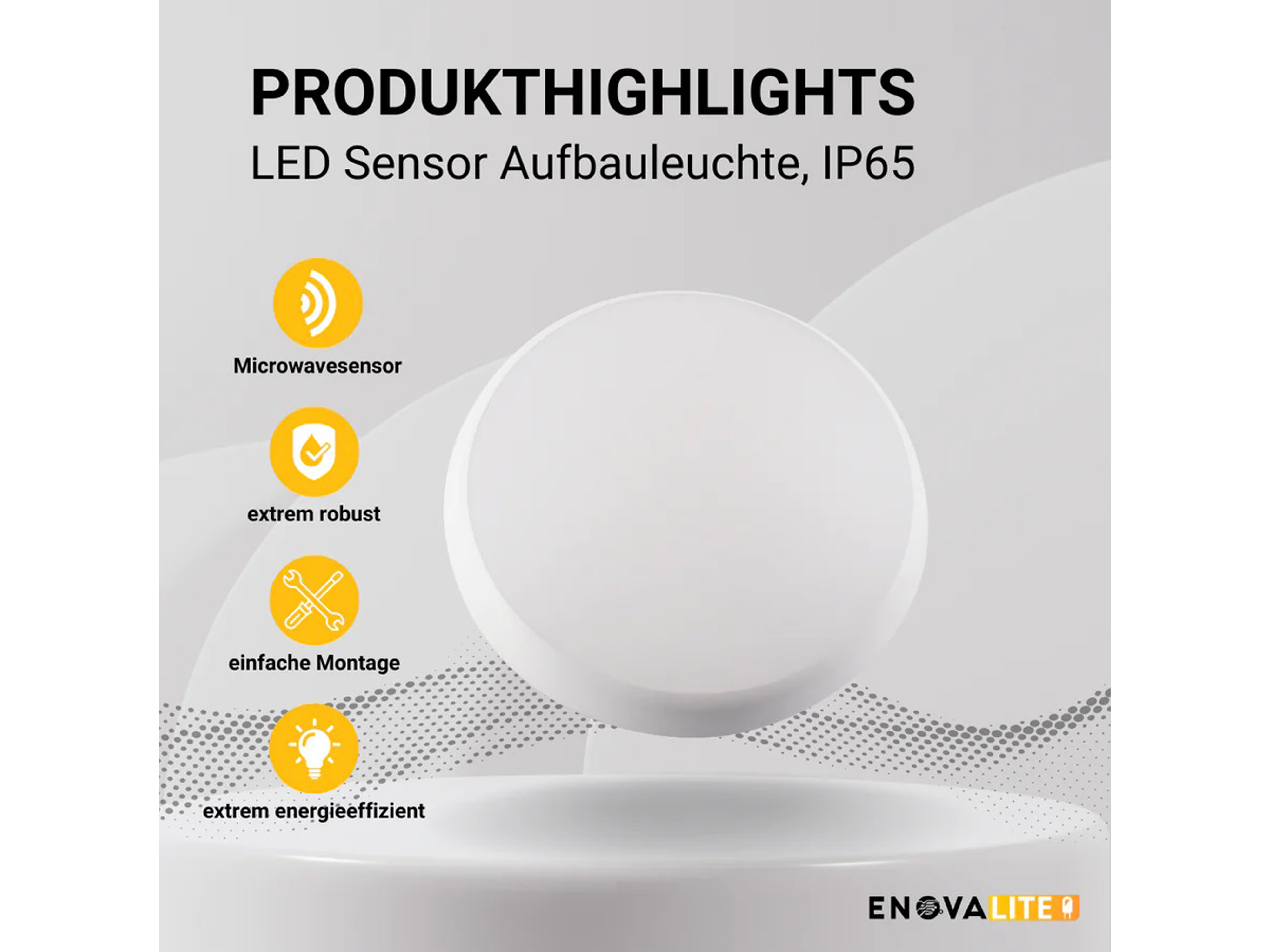 ENOVALITE LED-Deckenleuchte, Sensor, EEK: F, 18W, 1880lm, 4000K, Ø250mm ENOVALITE LED-Deckenleuchte, Sensor, EEK: F, 18W, 1880lm, 4000K, Ø250mm
