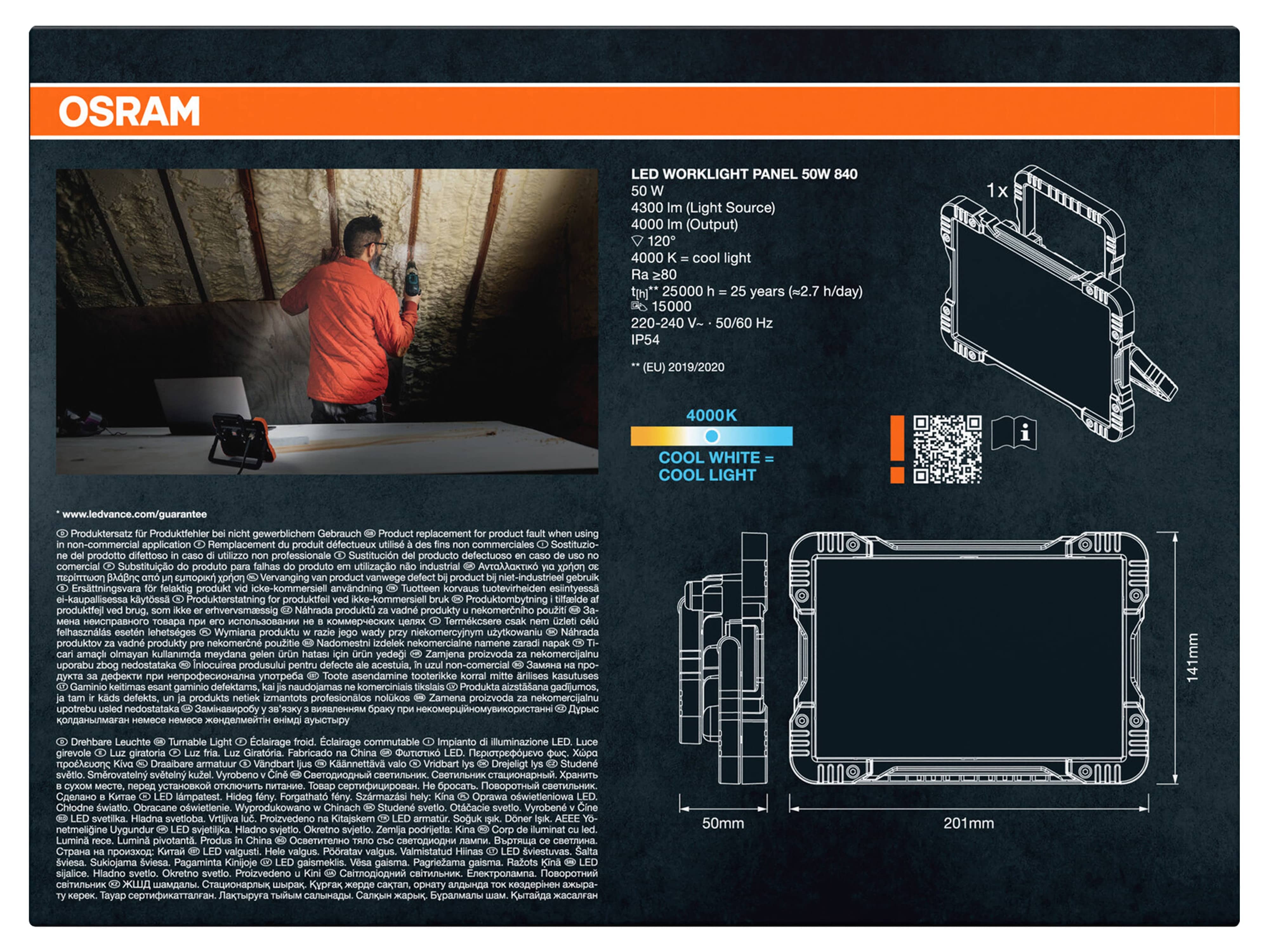 OSRAM LED-Baustrahler, 50W, 4000lm, 4000K, IP54, neutralweiß, orange/schwarz OSRAM LED-Baustrahler, 50W, 4000lm, 4000K, IP20, neutralweiß, orange/schwarz