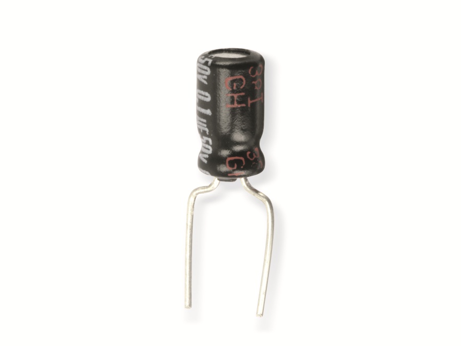 Elko 0,1µF, 50V, radial, RM 5mm Elko, radial, 0,1 µF