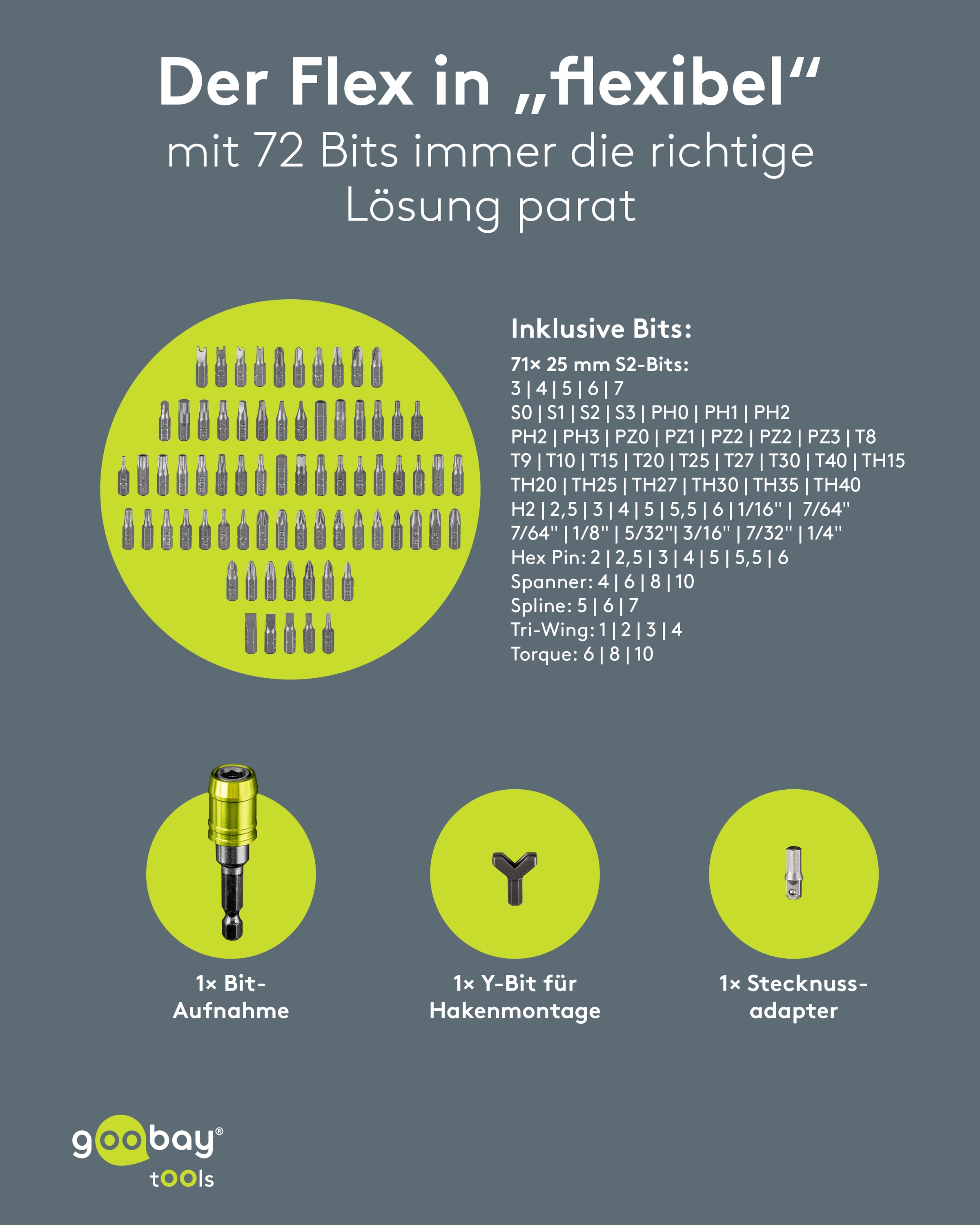 GOOBAY TOOLS Bithalter-Set, 77843, mit 72-tlg. Bitsatz GOOBAY TOOLS Bithalter-Set, 77843, mit 72-tlg. Bitsatz