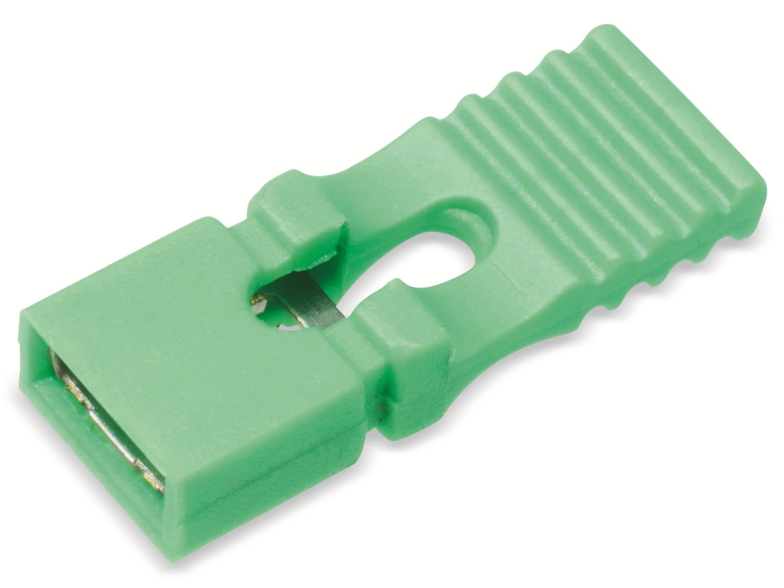 Kurzschlussbrücke / Jumper, grün, 2,54 mm, mit Grifflasche, 2 Pol Kurzschlussbrücke / Jumper, grün, 2,54 mm, mit Grifflasche, 2 Pol