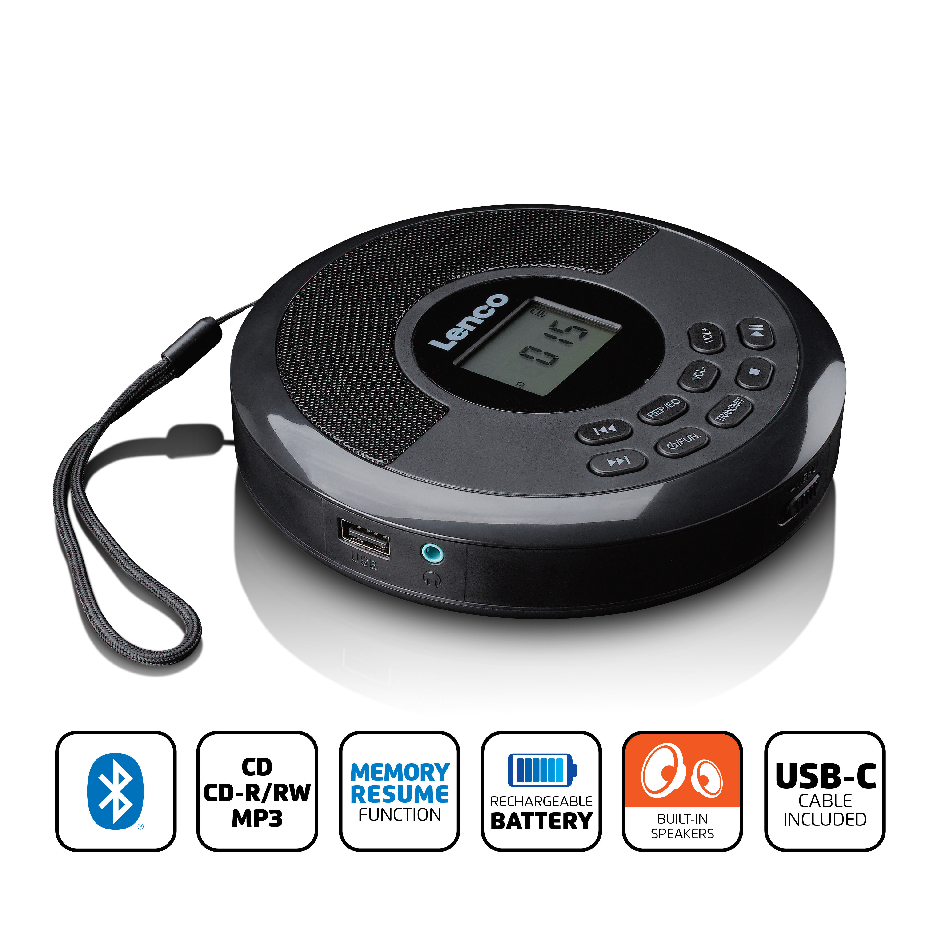 LENCO UKW Radio, tragbar, CD-Player, USB-Wiedergabe, schwarz LENCO UKW Radio, tragbar, CD-Player, USB-Wiedergabe, schwarz