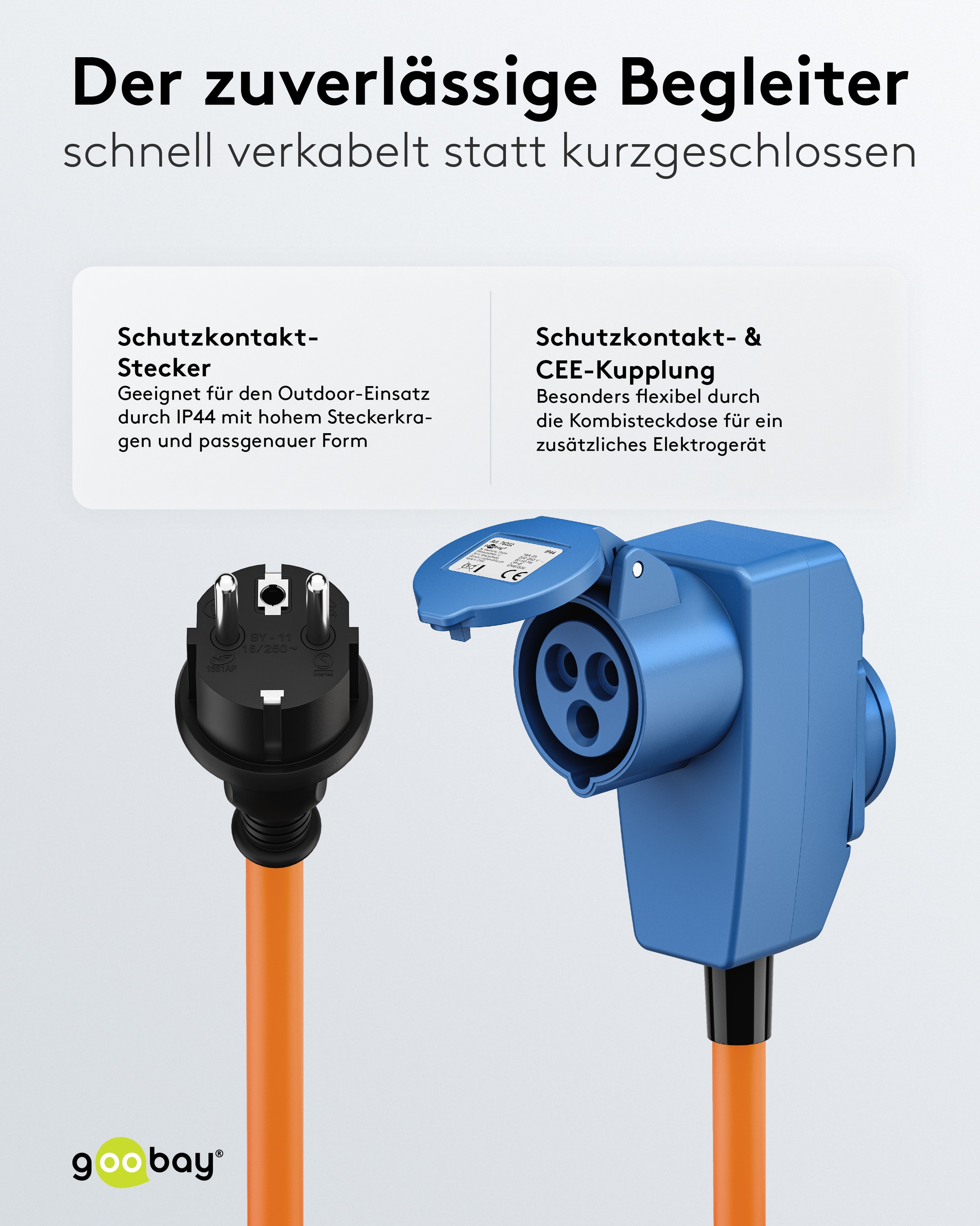 GOOBAY CEE-Adapterkabel 76222, 1,5 m, Schutzkontakt Stecker zu CEE-+ SK.-Kupplung GOOBAY CEE-Adapterkabel 76222, 1,5 m, Schutzkontakt Stecker zu CEE-+ SK.-Kupplung