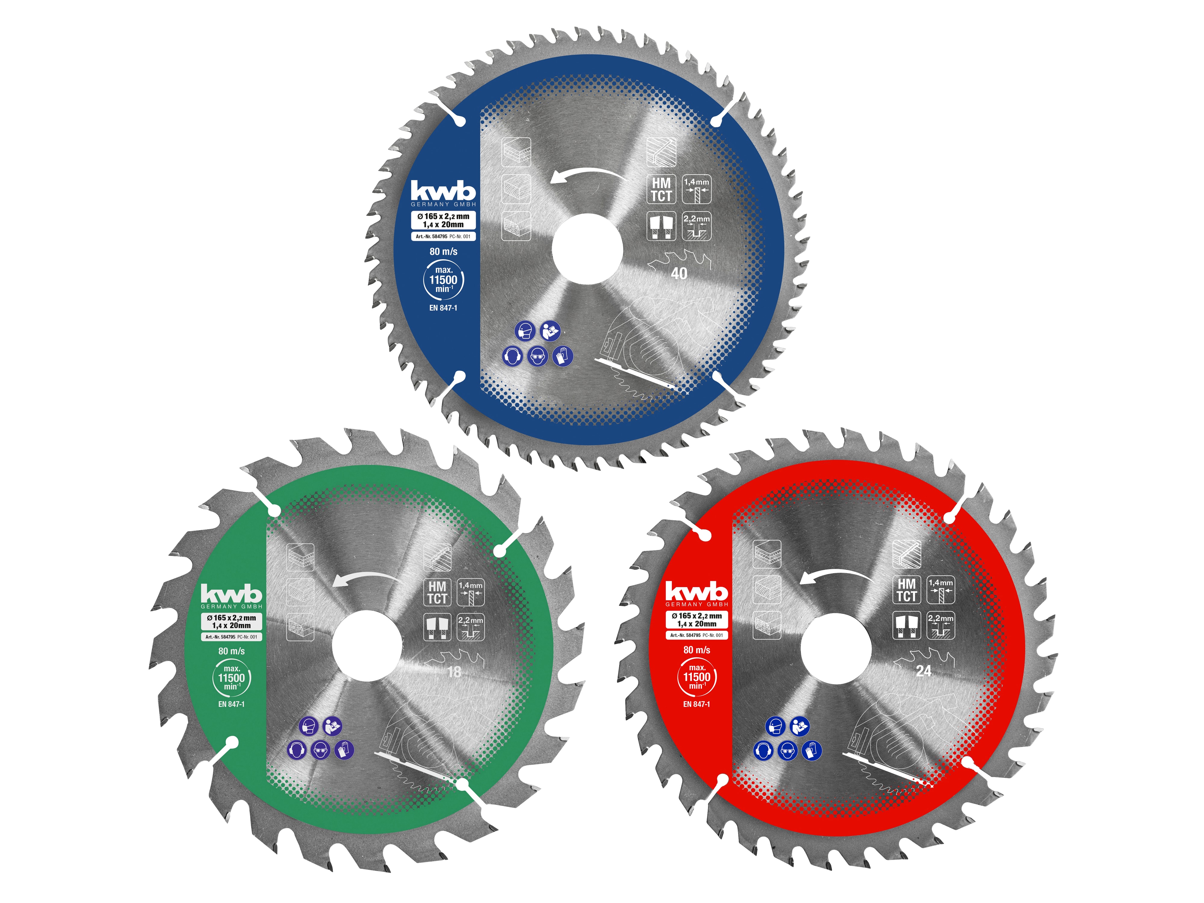 KWB Kreissägeblatt-Set, 584795, 165x20 mm, 3 Stück KWB Kreissägeblatt-Set, 584795, 165x20 mm, 3 Stück