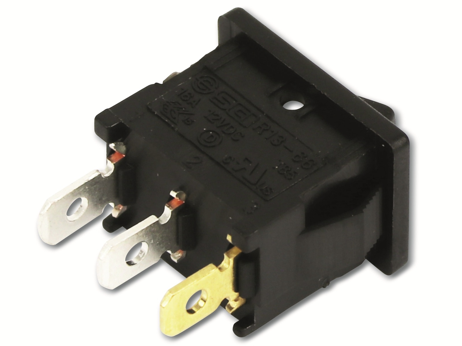 Mini Wippenschalter, 1-pol.,I-0, rot beleuchtet, 12 V-/16 A Mini Wippenschalter, 1-pol.,I-0, rot beleuchtet, 12 V-/16 A
