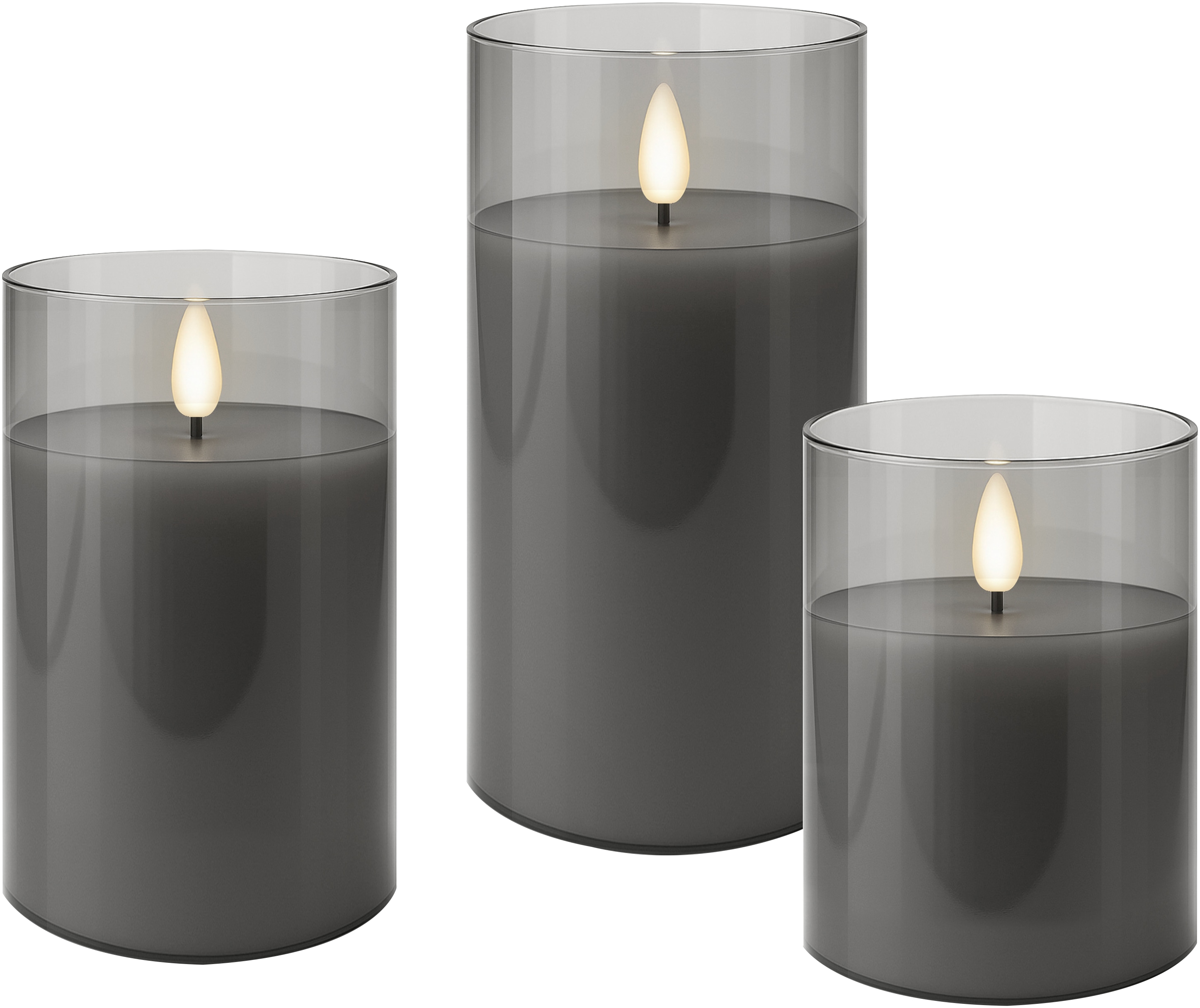 GOOBAY LED-Echtwachskerze, Glas, Timerfunktion, 3 Stück, warmweiß, gold