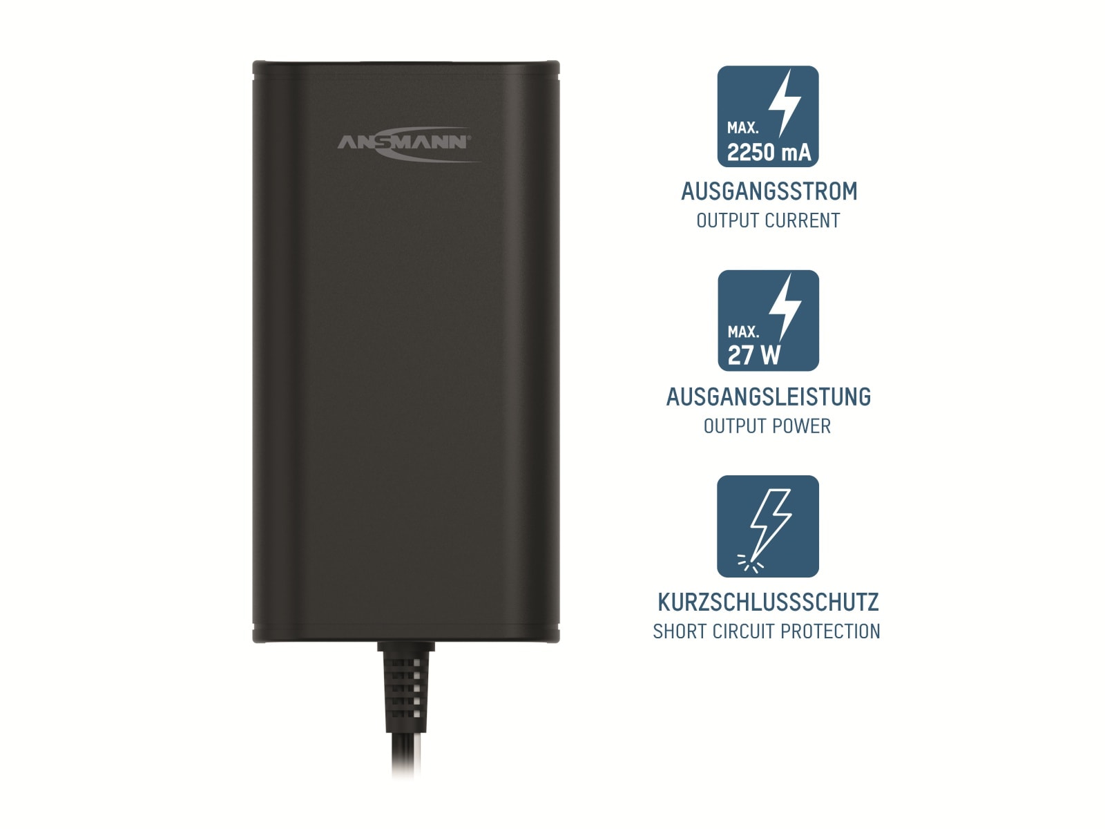 ANSMANN Universal-Netzteil APS 2250H, 27W, Ladestrom max. 2,25A, 12-24V-