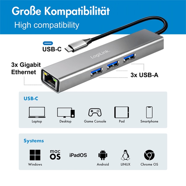 LOGILINK USB-C Hub UA0461, 3Port LOGILINK USB-C Hub UA0461, 3Port