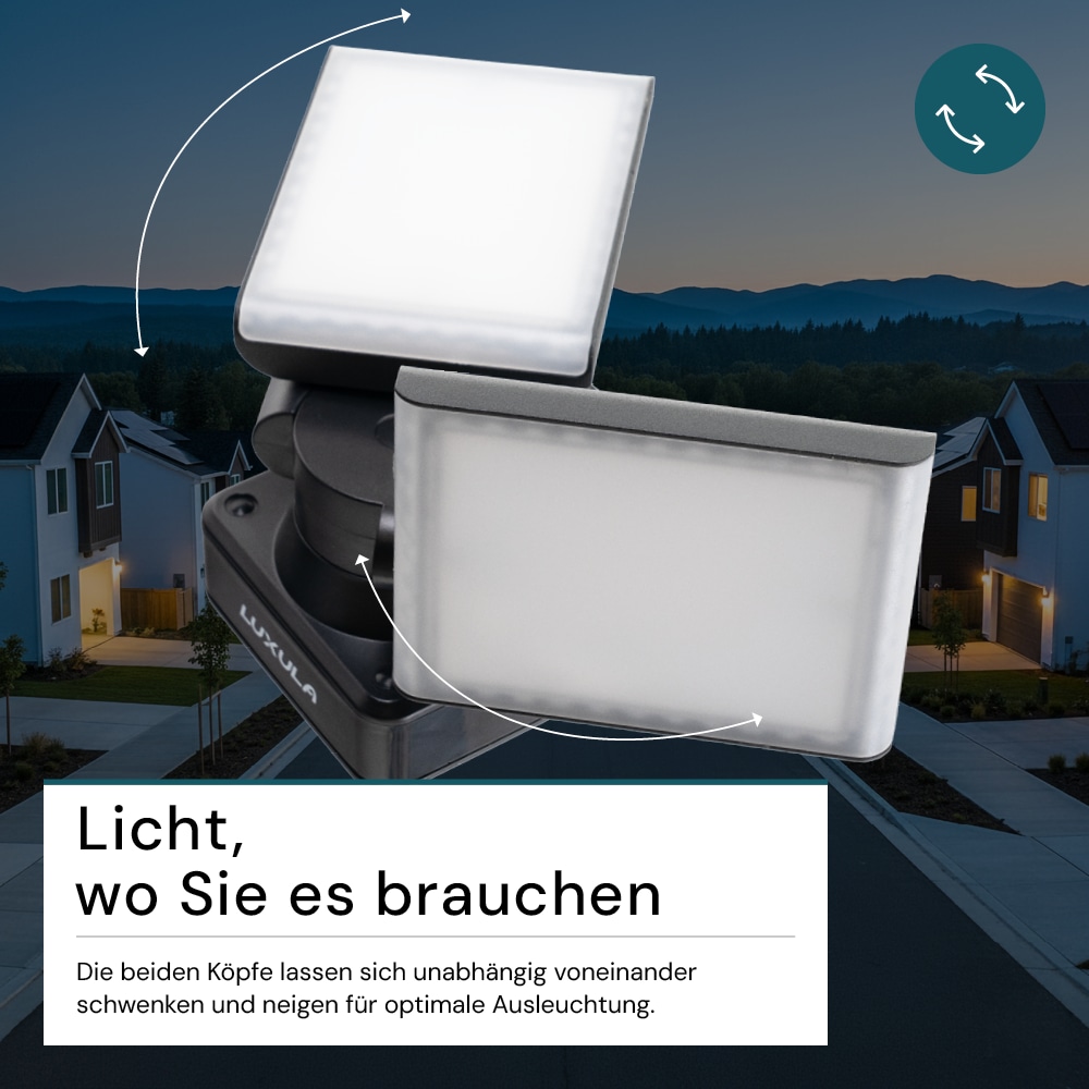 LUXULA LED-Fluter LX400190, 2-köpfig, 2x 15 W, 3200 lm, 4000 K, schwarz LUXULA LED-Fluter LX400190, 2-köpfig, 2x 15 W, 3200 lm, 4000 K, schwarz