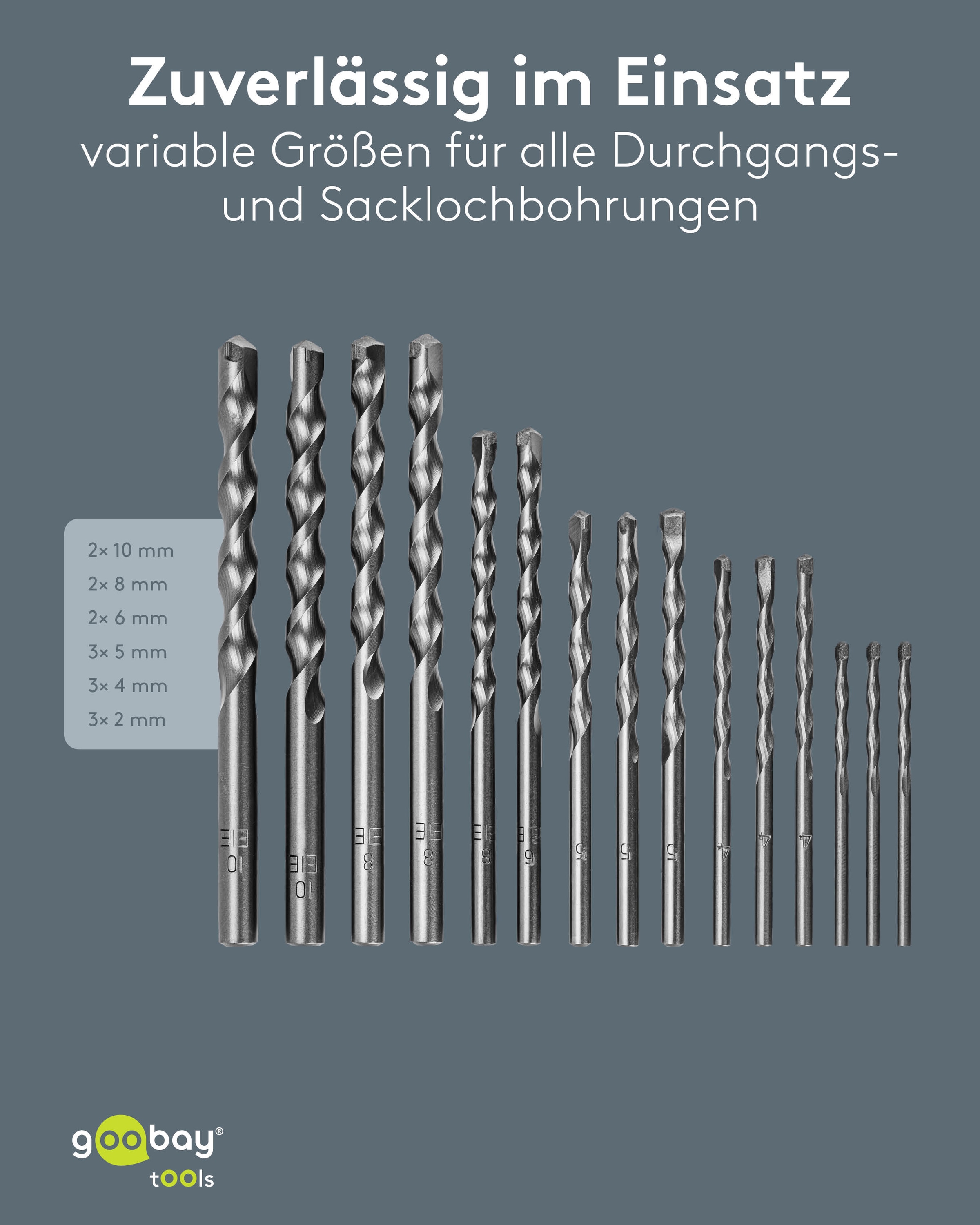 GOOBAY TOOLS Steinbohrer-Set, 77849, 3-10 mm, 15-teilig