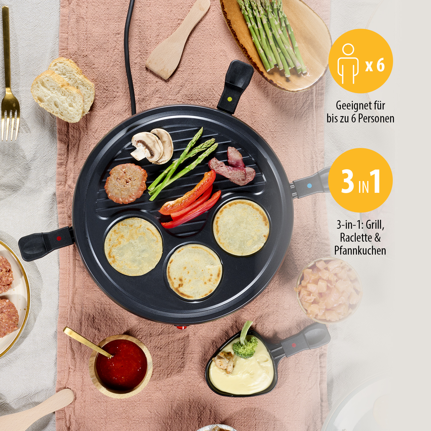 TRISTAR Raclette RA-2998, 6 Personen, 800 W, Grillplatte mit Crepe-Bereich TRISTAR Raclette RA-2998, 6 Personen, 800 W, Grillplatte mit Crepe-Bereich