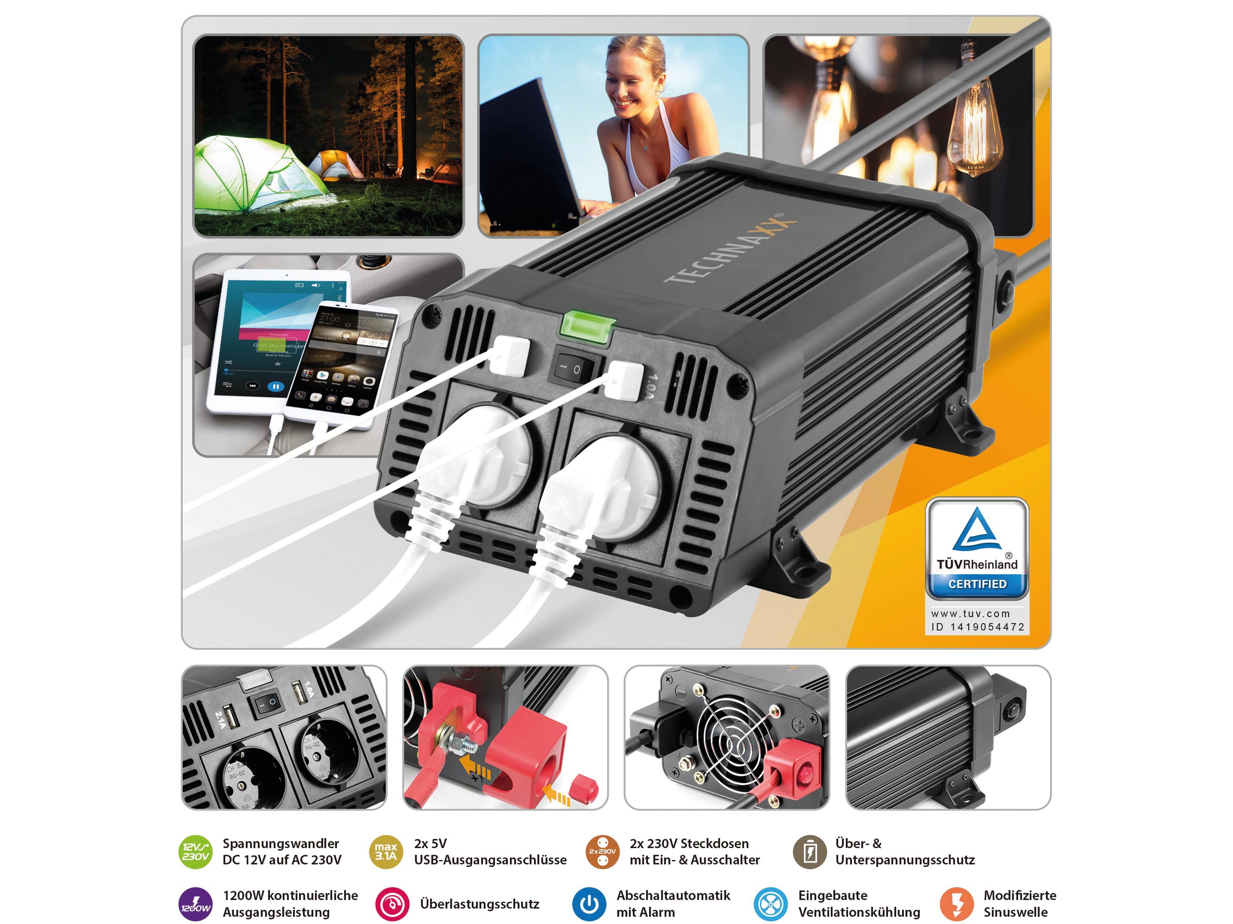 TECHNAXX Wechselrichter TE16, 1200 W TECHNAXX Wechselrichter TE16, 1200 W