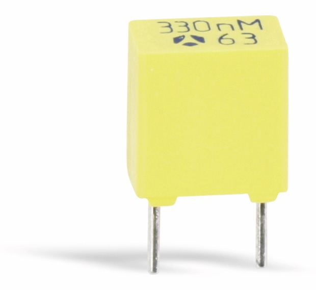 AVX Folien-Kondensator, 330 nF, 63 V, radial, RM 5, BF074D0334M AVX Folien-Kondensator BF074D0334M