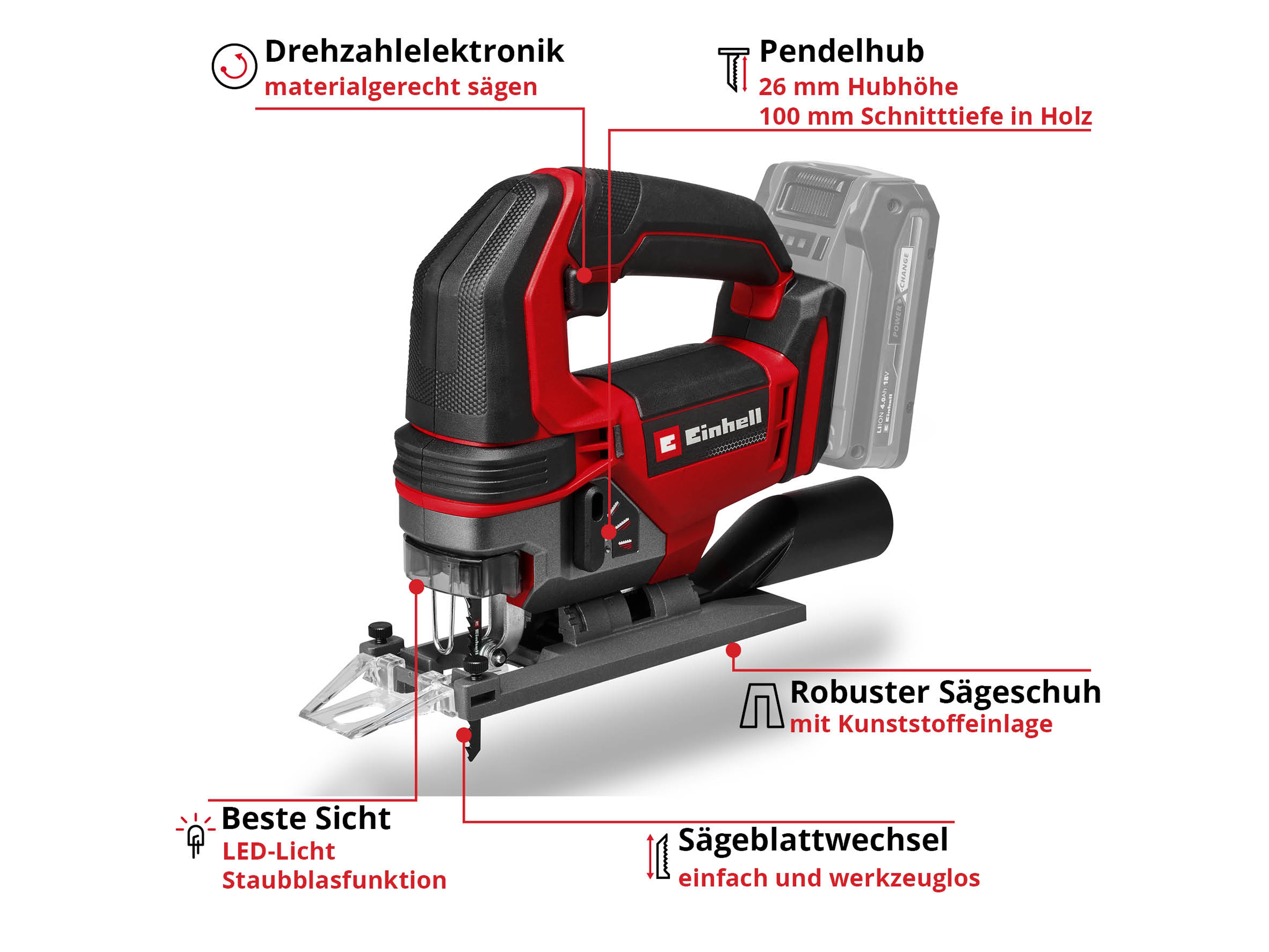 EINHELL Akku-Stichsäge TE-JS 18/100 Li, 4321270, Solo